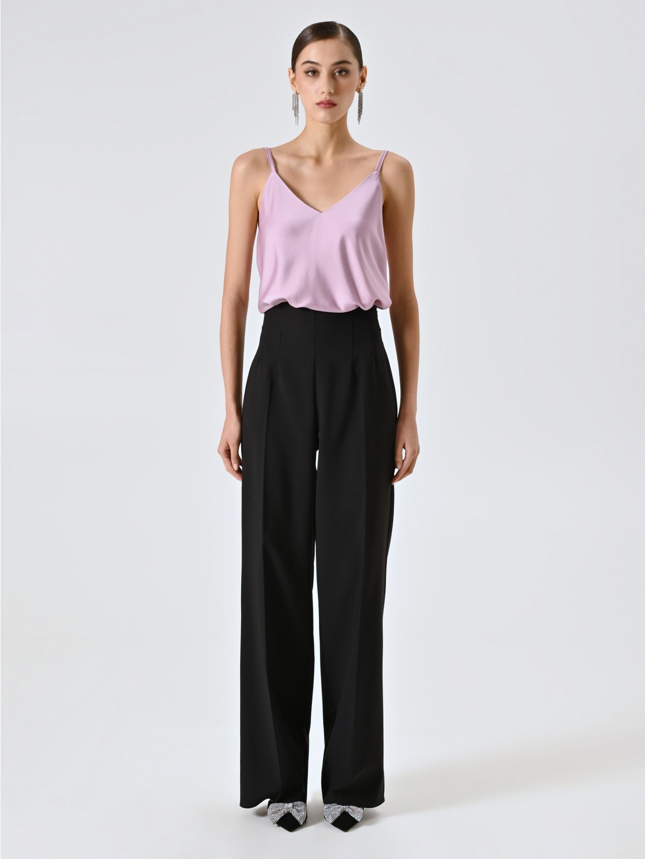 Black Flared Trousers in Technical Fabric det_1