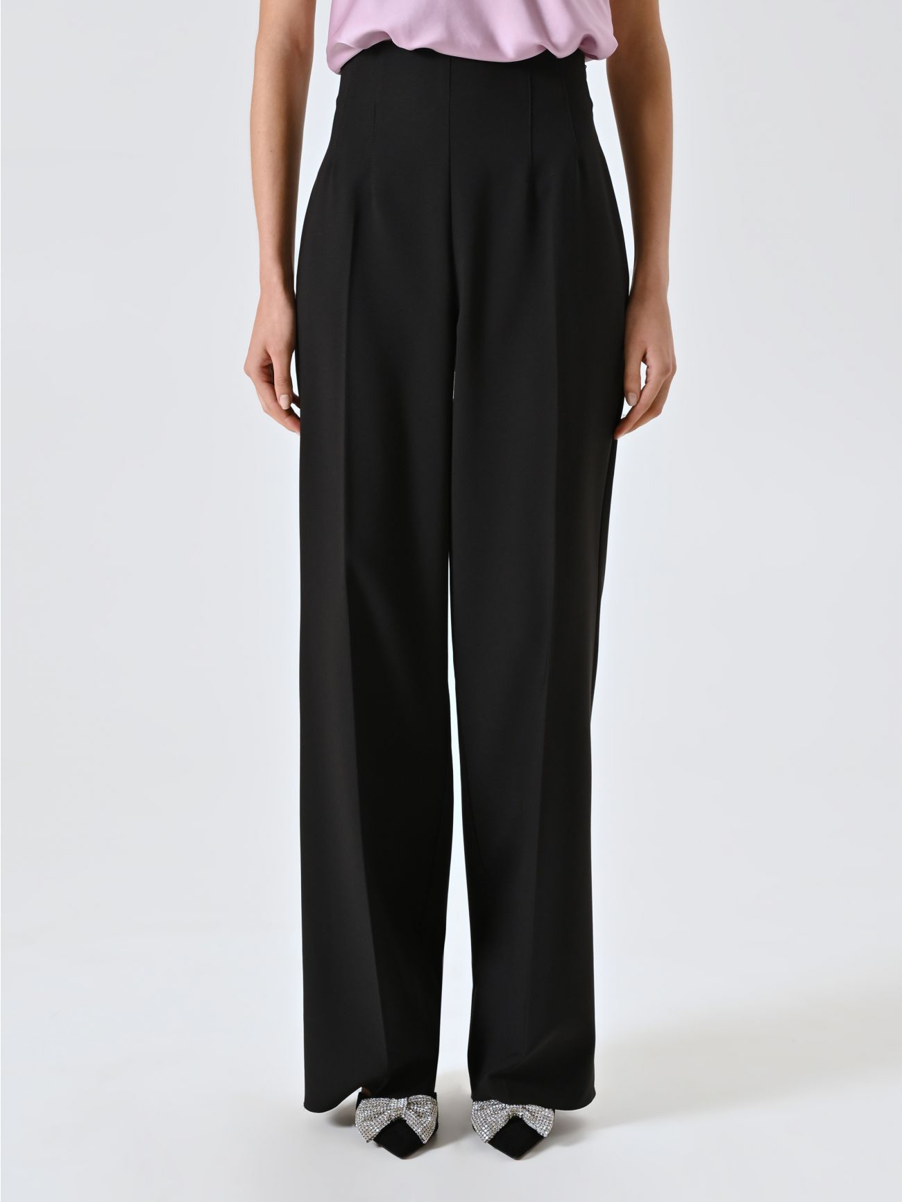 Black Flared Trousers in Technical Fabric det_2