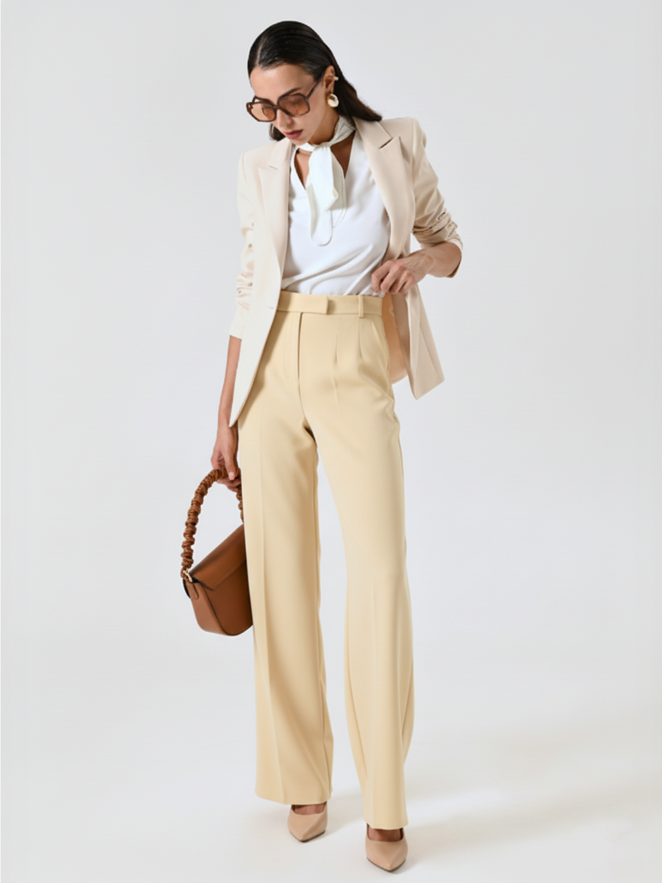 Dark Beige Technical Fabric Flared Pants sp_e1