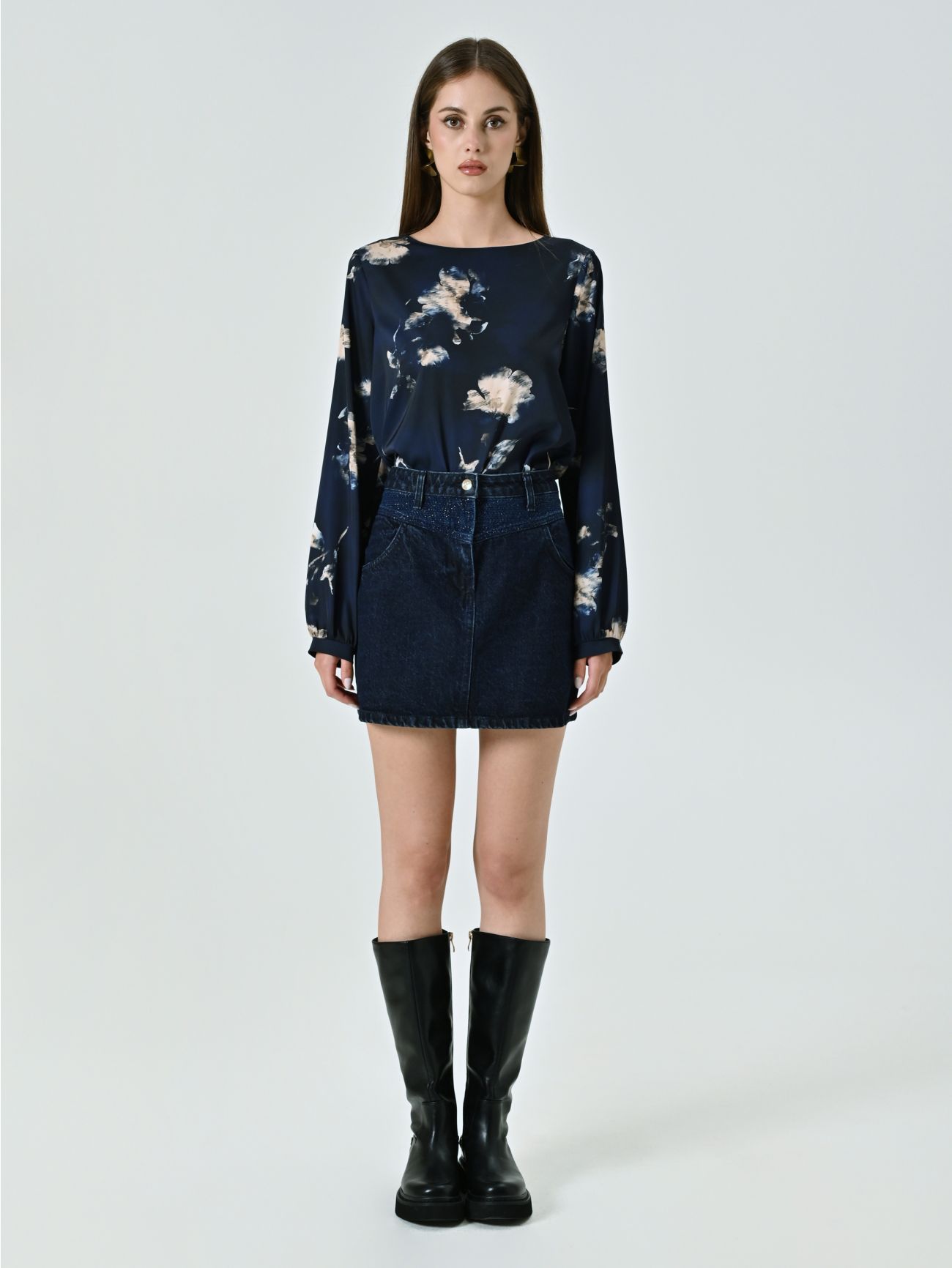 Mini Gonna in Denim Lurex det_1