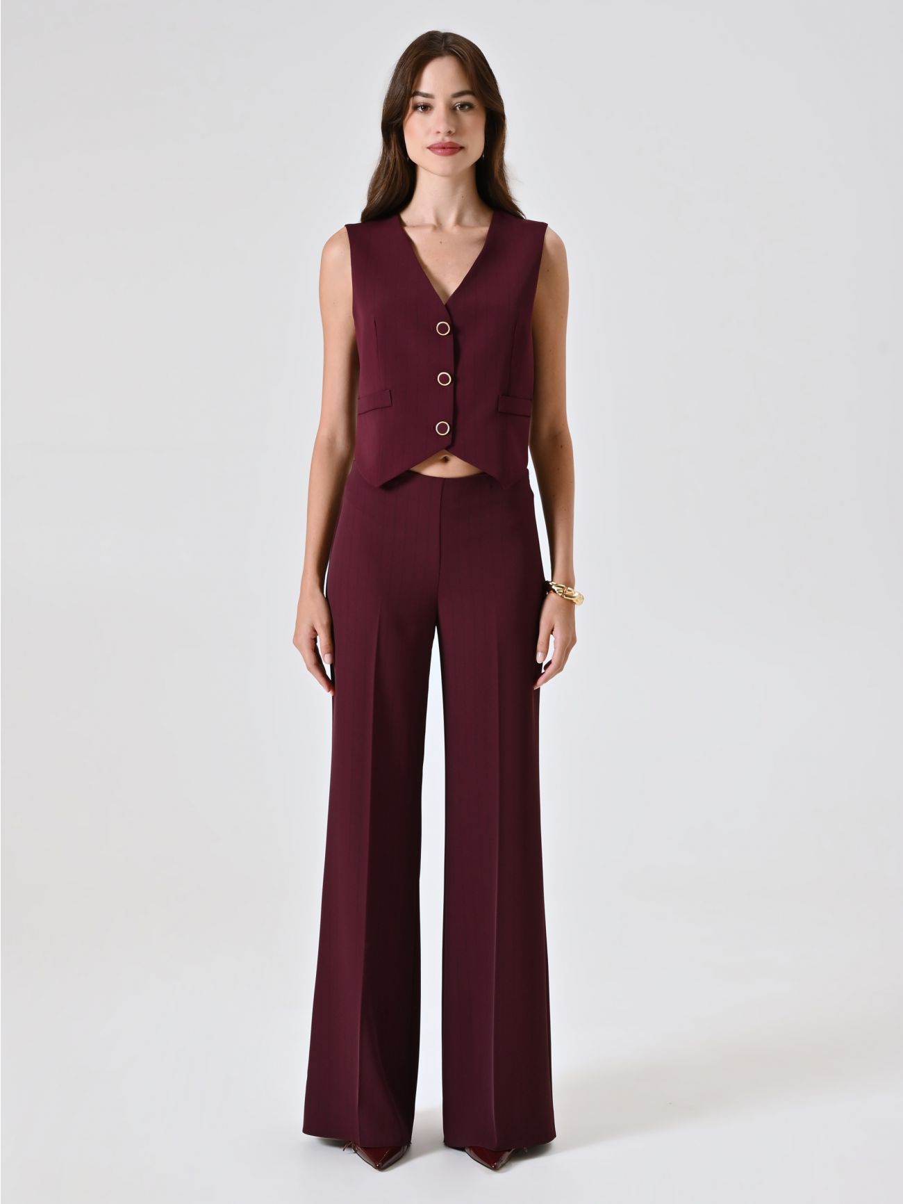 Burgundy Trousers with Black Stripe det_1