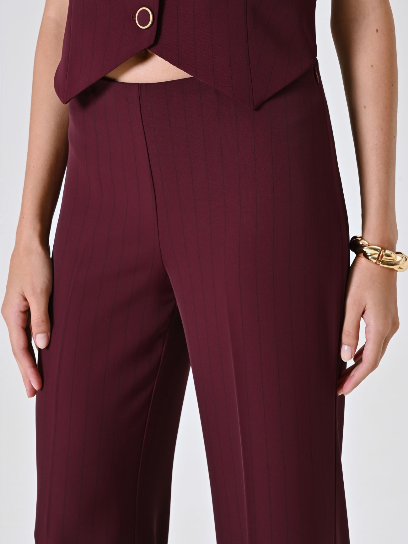 Burgundy Trousers with Black Stripe in_i5