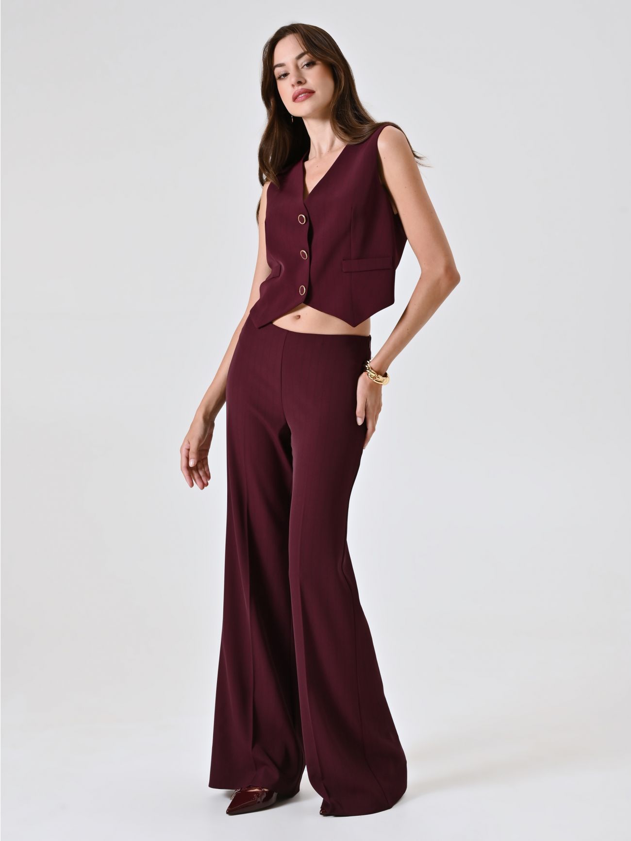 Burgundy Trousers with Black Stripe in_i7