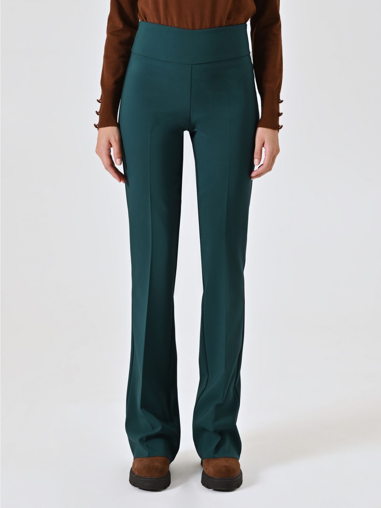 Green Flared Trousers in Technical Fabric det_2