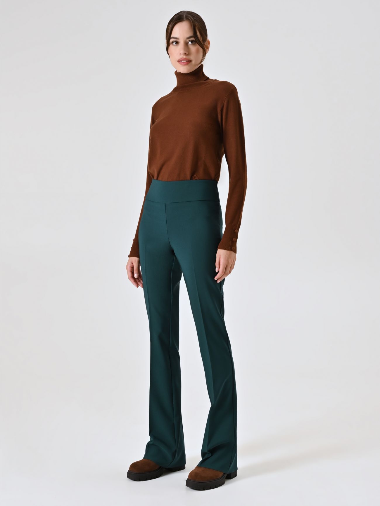 Green Flared Trousers in Technical Fabric in_i7