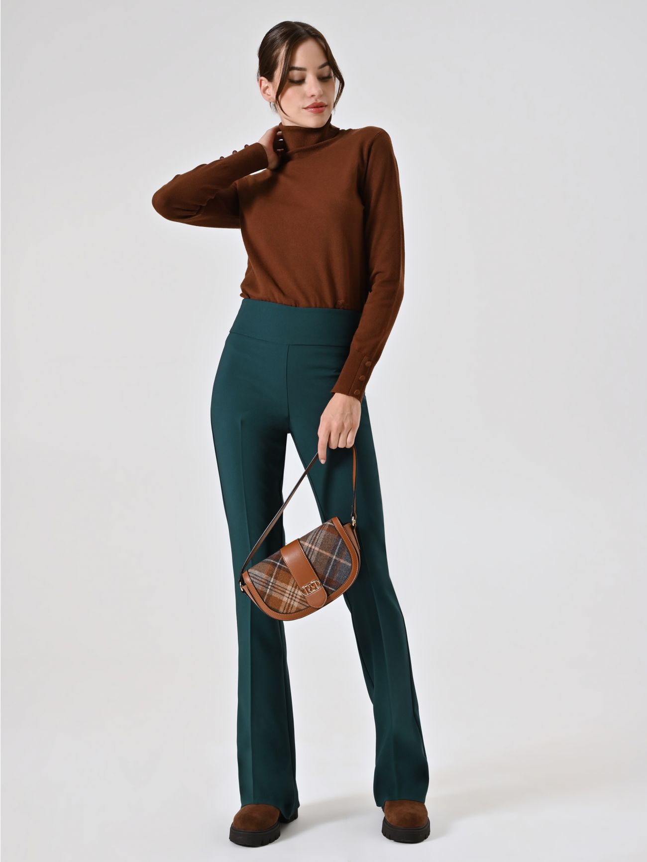 Green Flared Trousers in Technical Fabric  Rinascimento