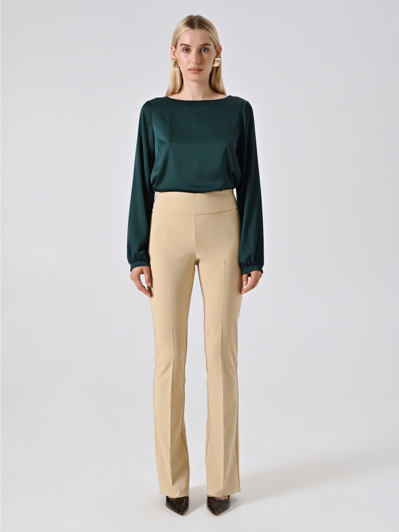 Pantaloni Flared Beige Scuro in Tessuto Tecnico det_1