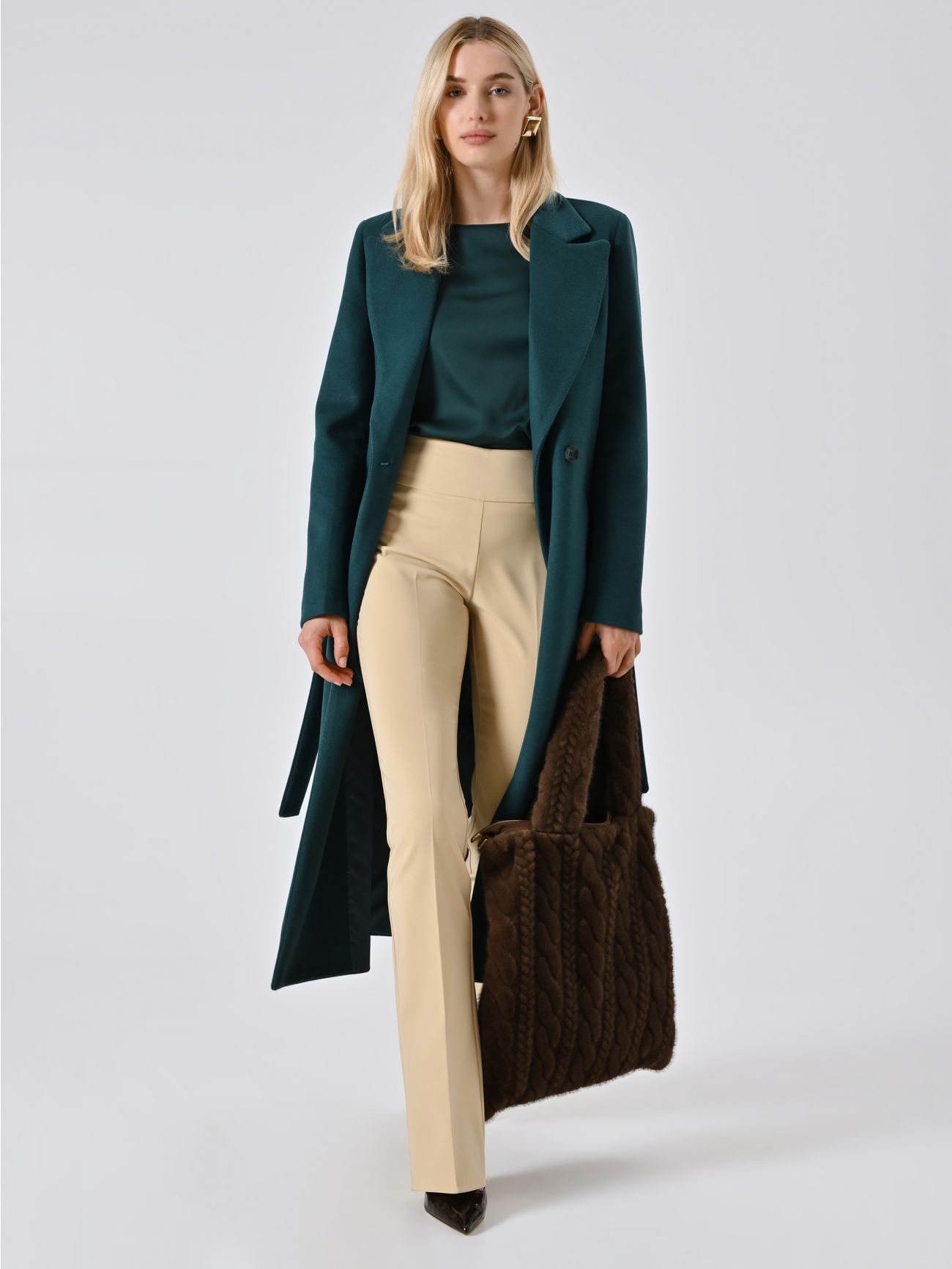 Pantaloni Flared Beige Scuro in Tessuto Tecnico sp_e1