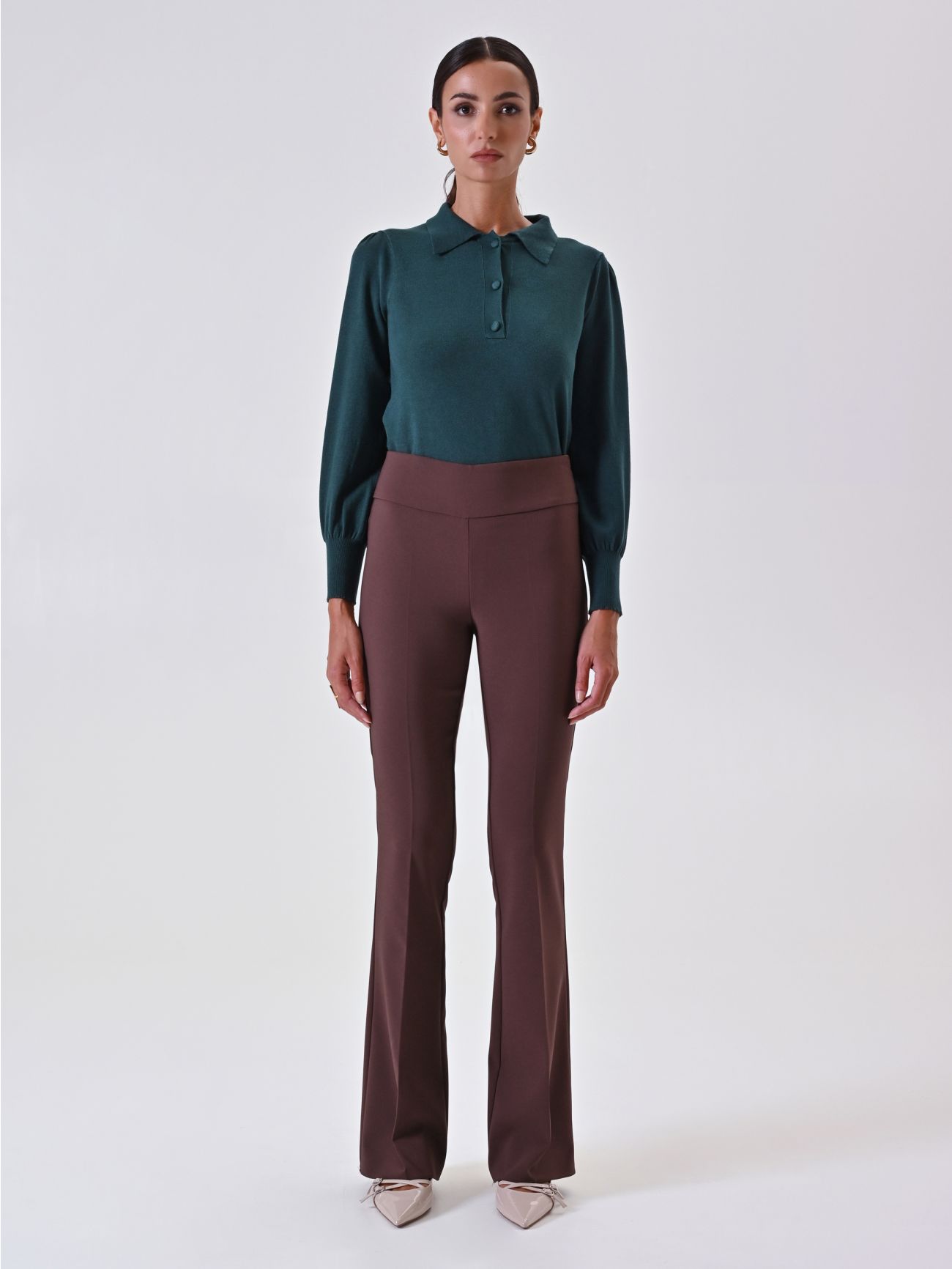 Chocolate Flared Trousers in Technical Fabric det_1