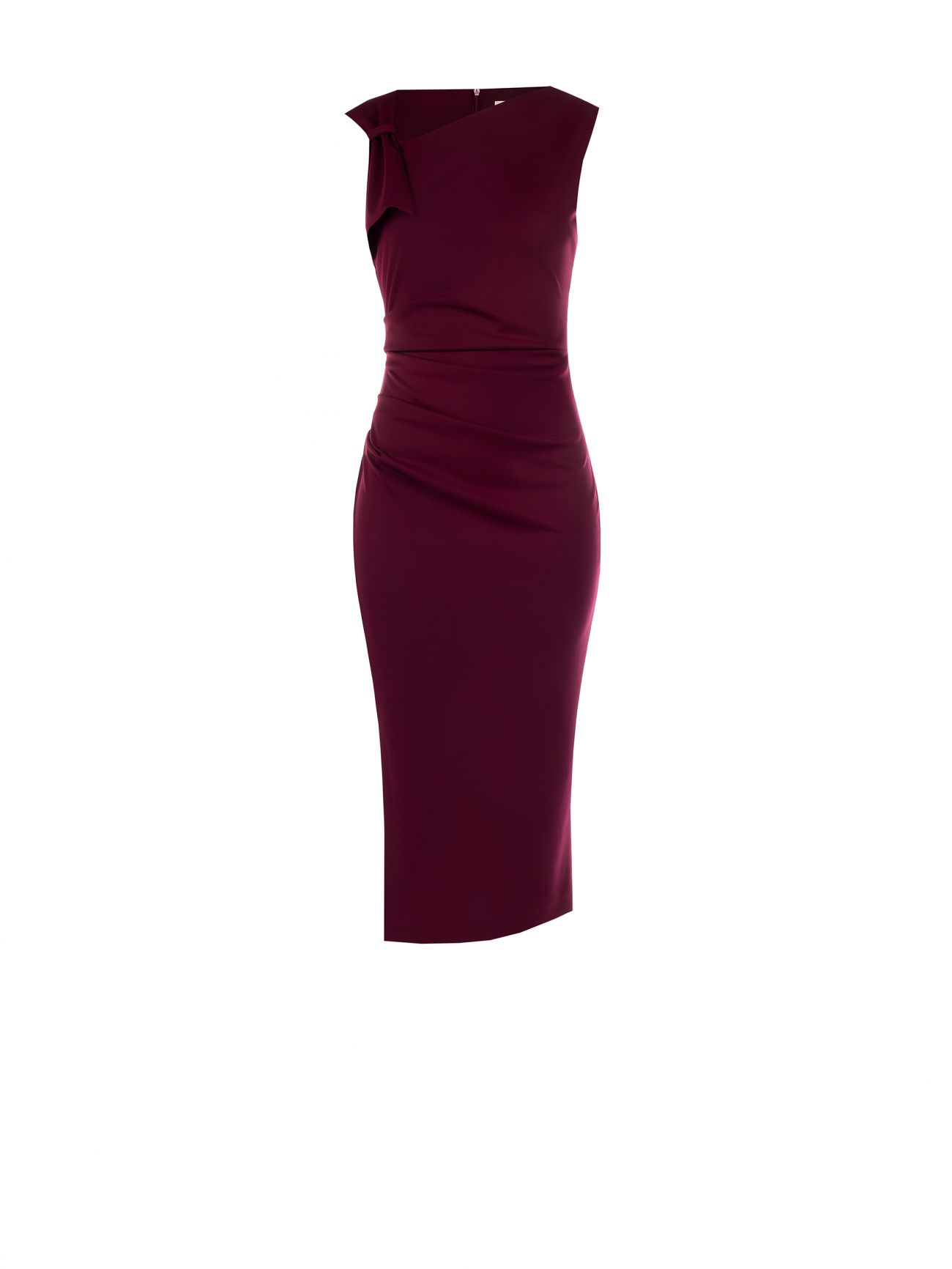 Vestido de tubo midi en punto milano burdeos con lazo det_4