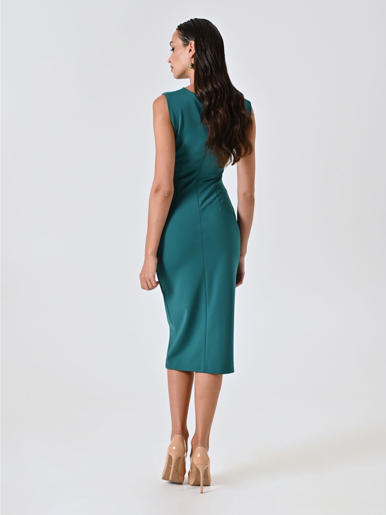 Vestido de tubo midi en punto milano verde con lazo det_3