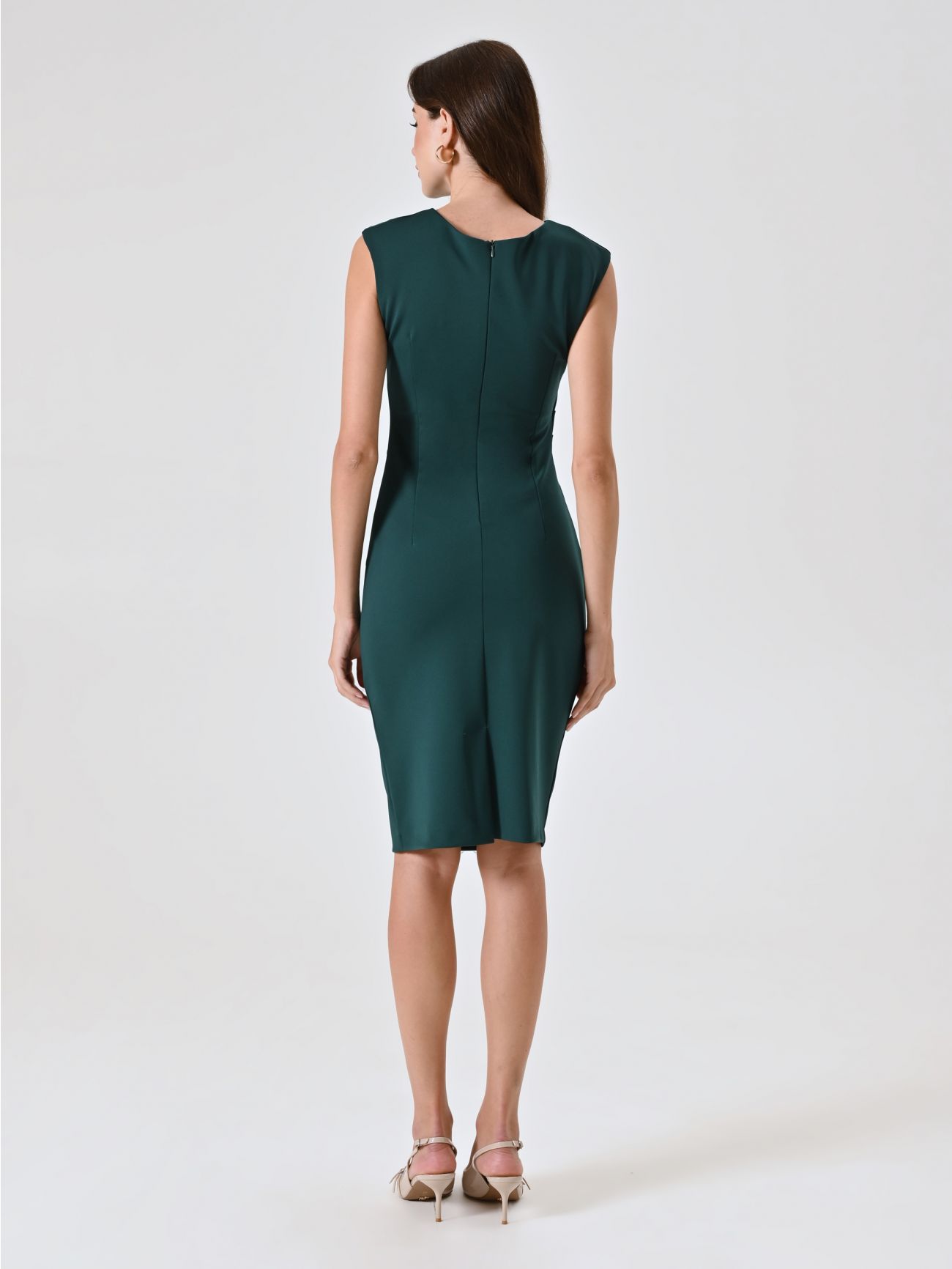 Green Punto Milano Sheath Dress with Draping det_3