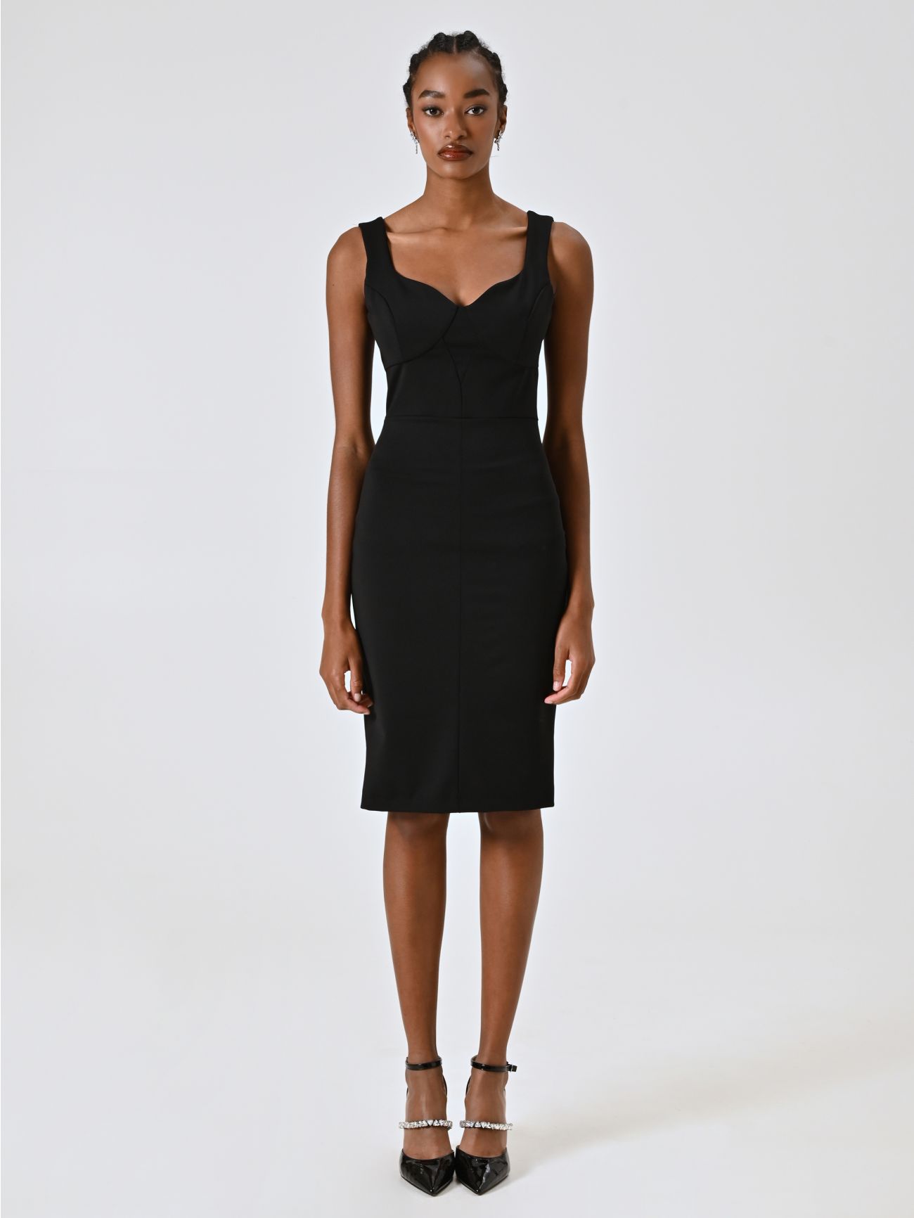Black Bustier Sheath Dress in Milano Stitch det_1