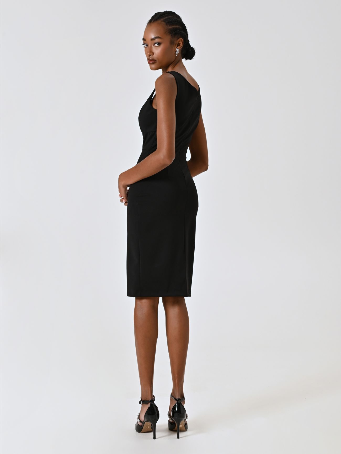 Black Bustier Sheath Dress in Milano Stitch det_3