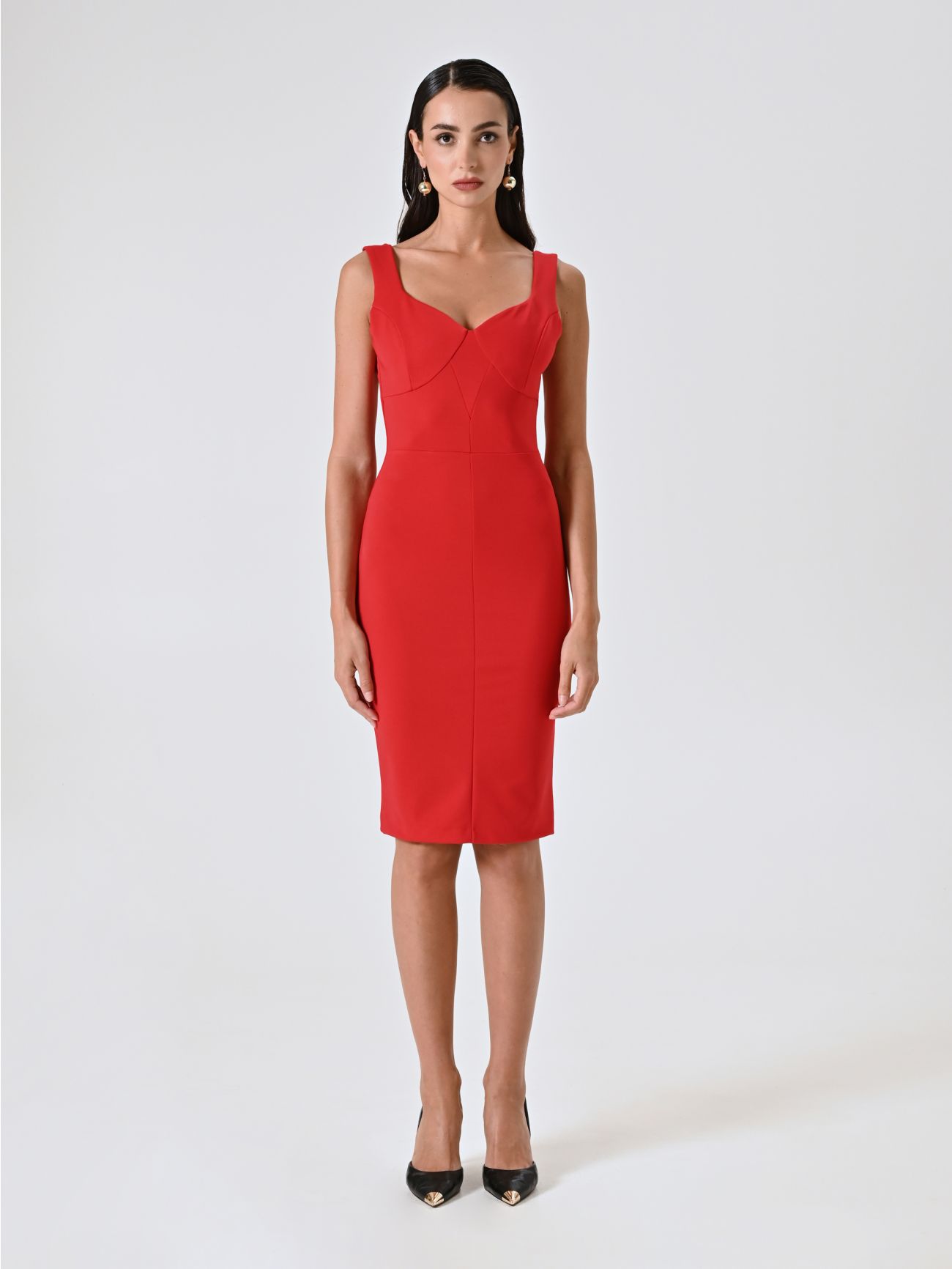 Bustier-Etuikleid aus Punto Milano in Rot det_1