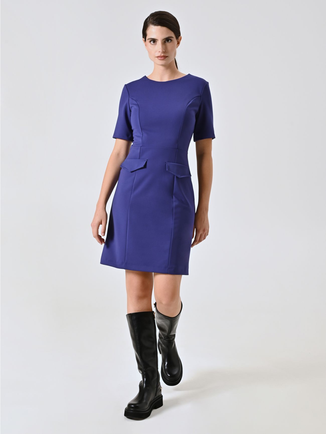 Vestido de tubo morado arándano con solapas in_i7