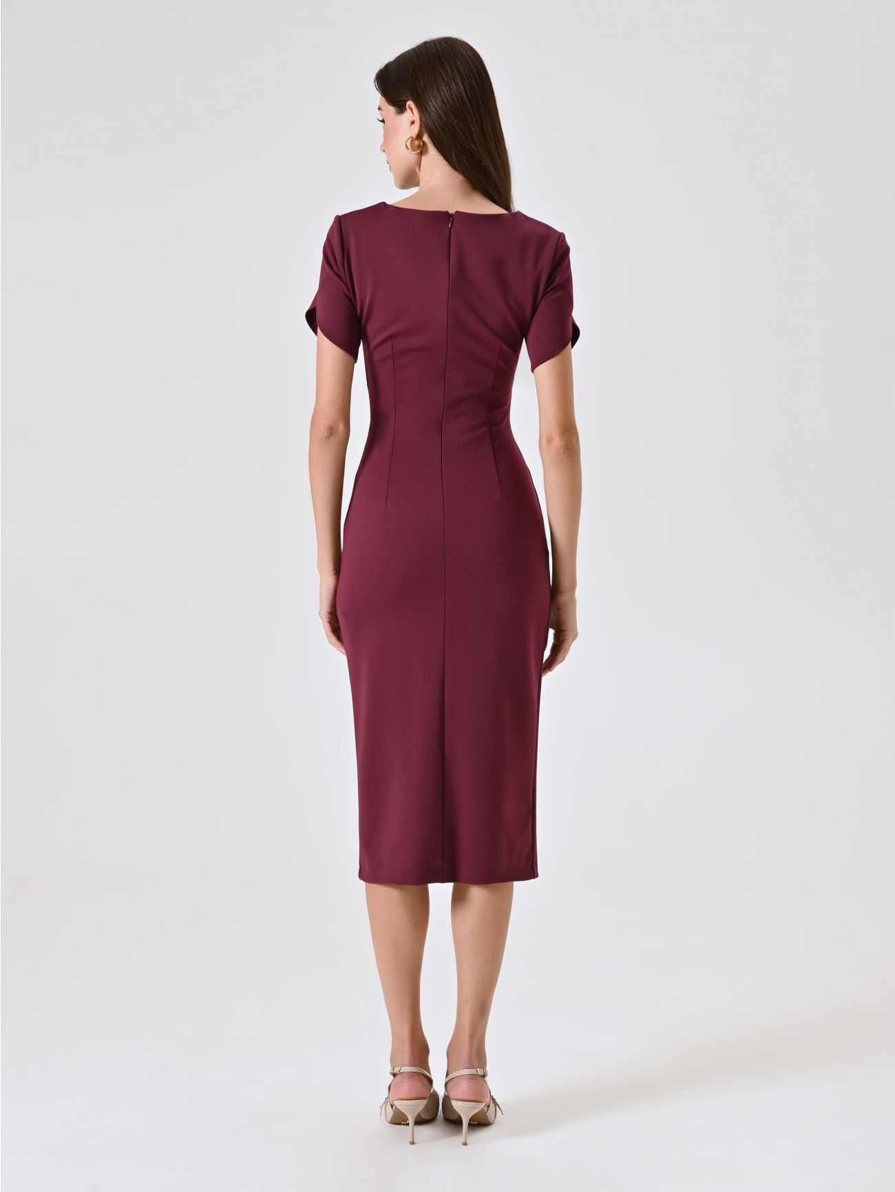 Tubino Bordeaux con Pieghe Cucite effetto Drappeggio det_3
