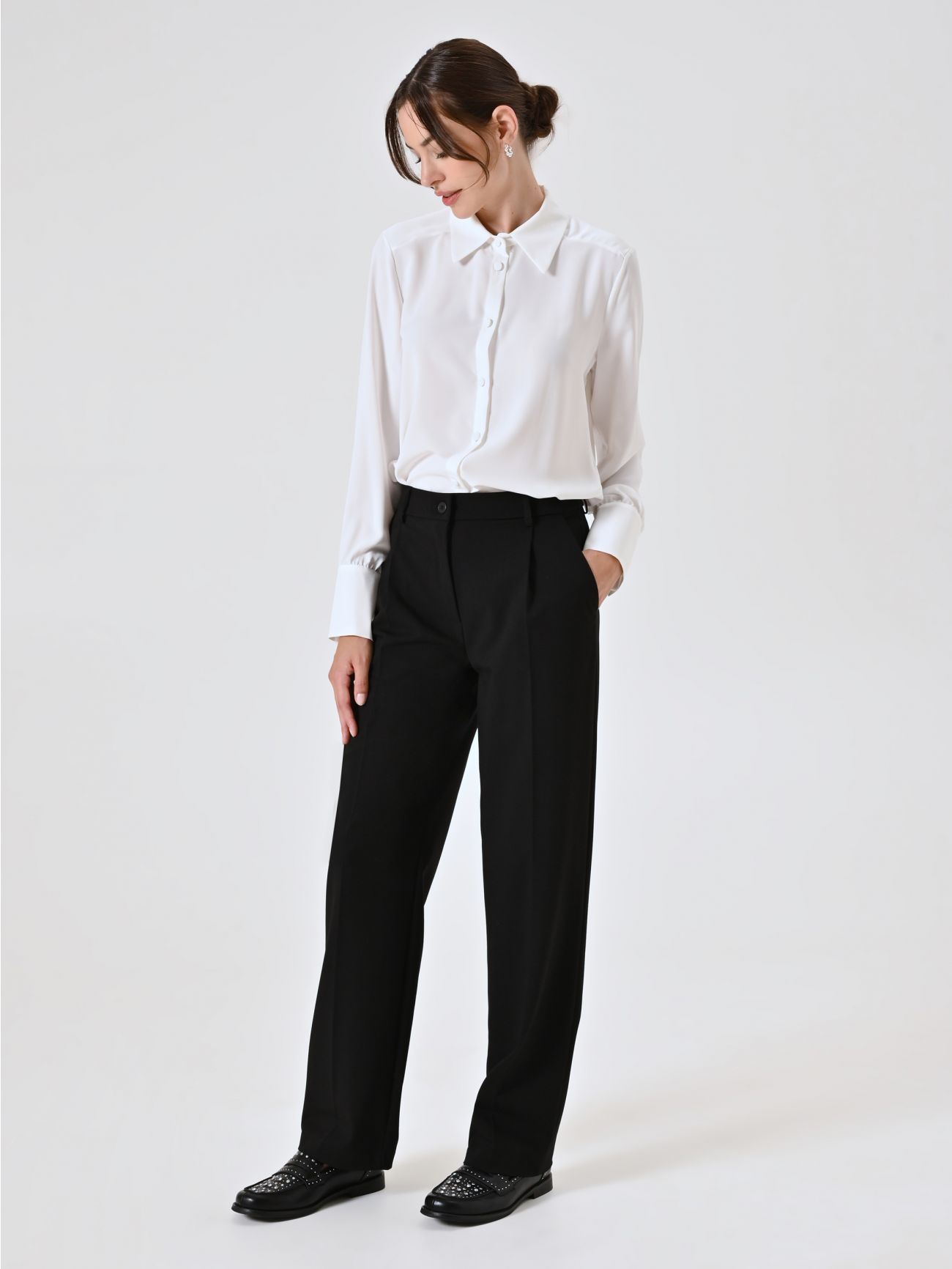 Pantaloni Neri in Misto Viscosa in_i7