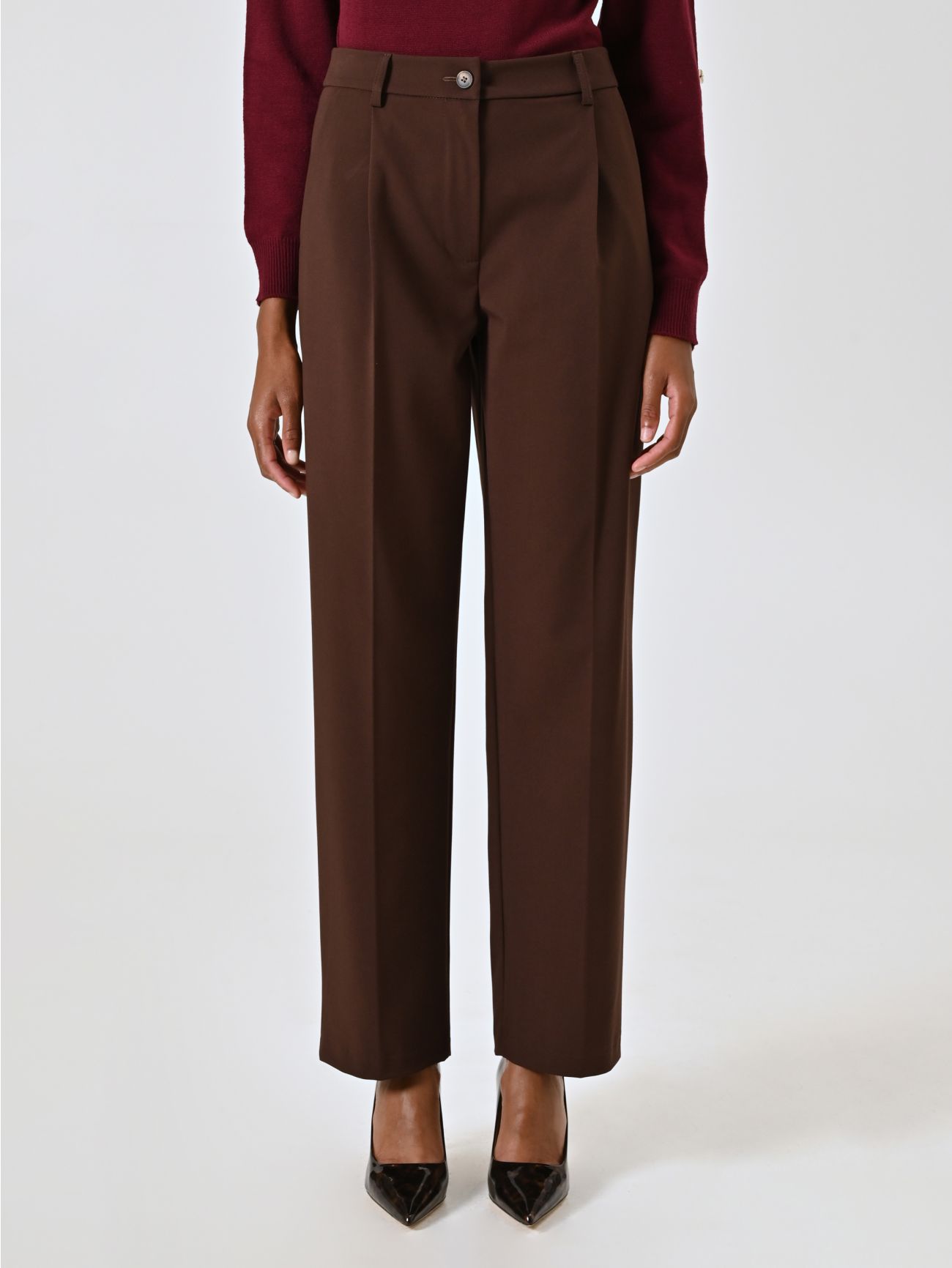Pantalon marron chocolat en viscose mélangée det_2