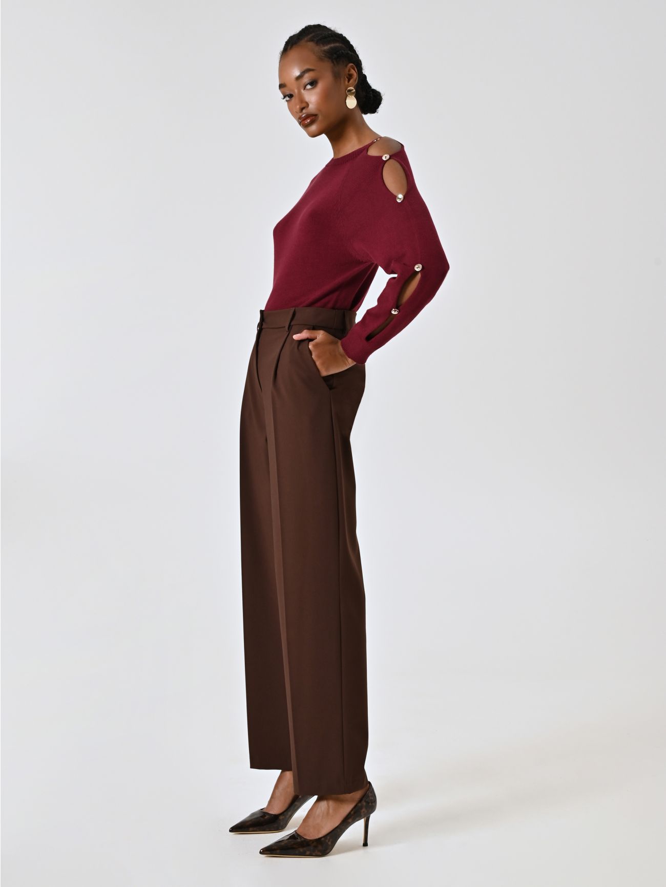 Pantalon marron chocolat en viscose mélangée in_i7