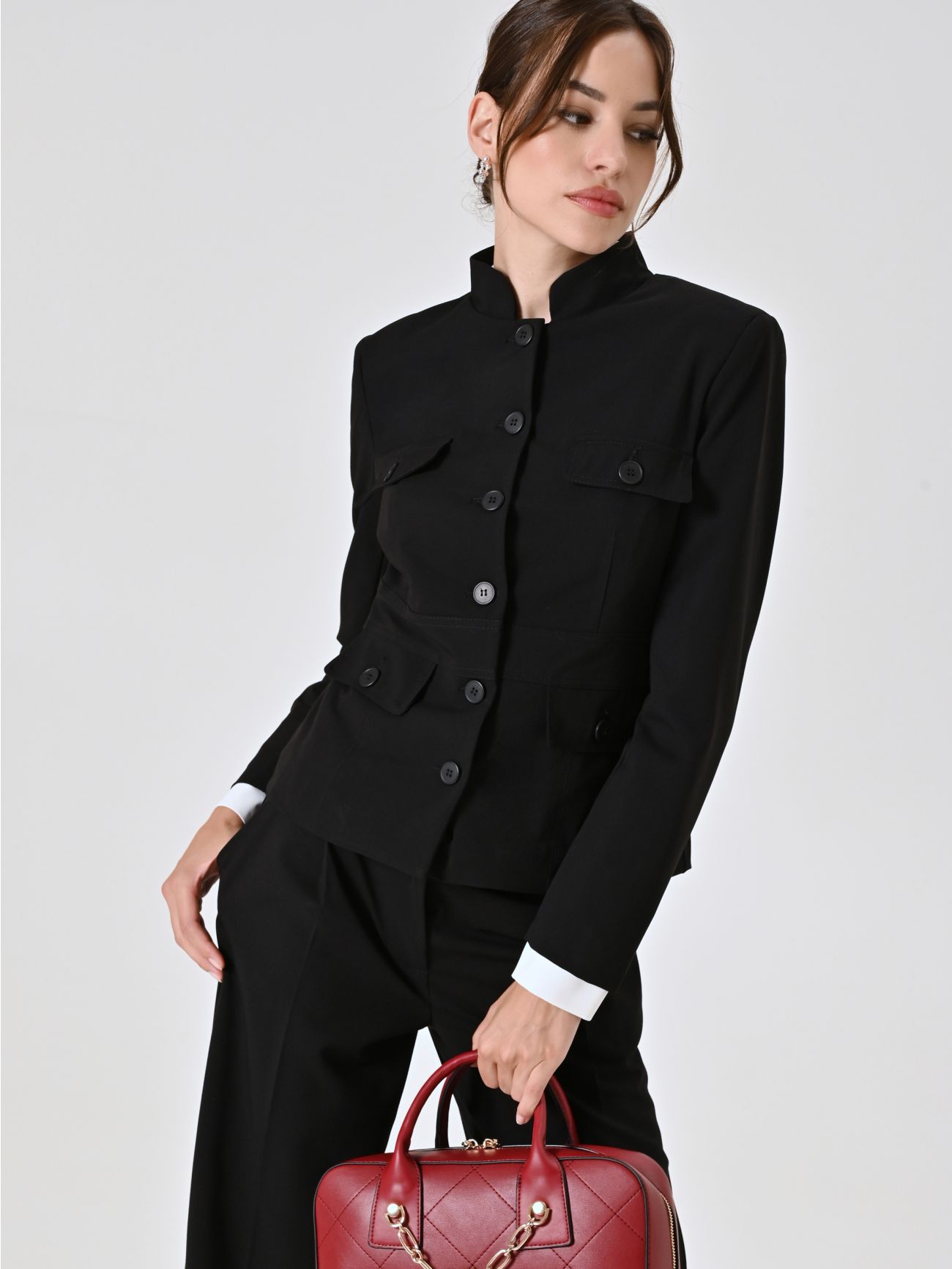 Giacca Nera con Utility Pockets   Rinascimento