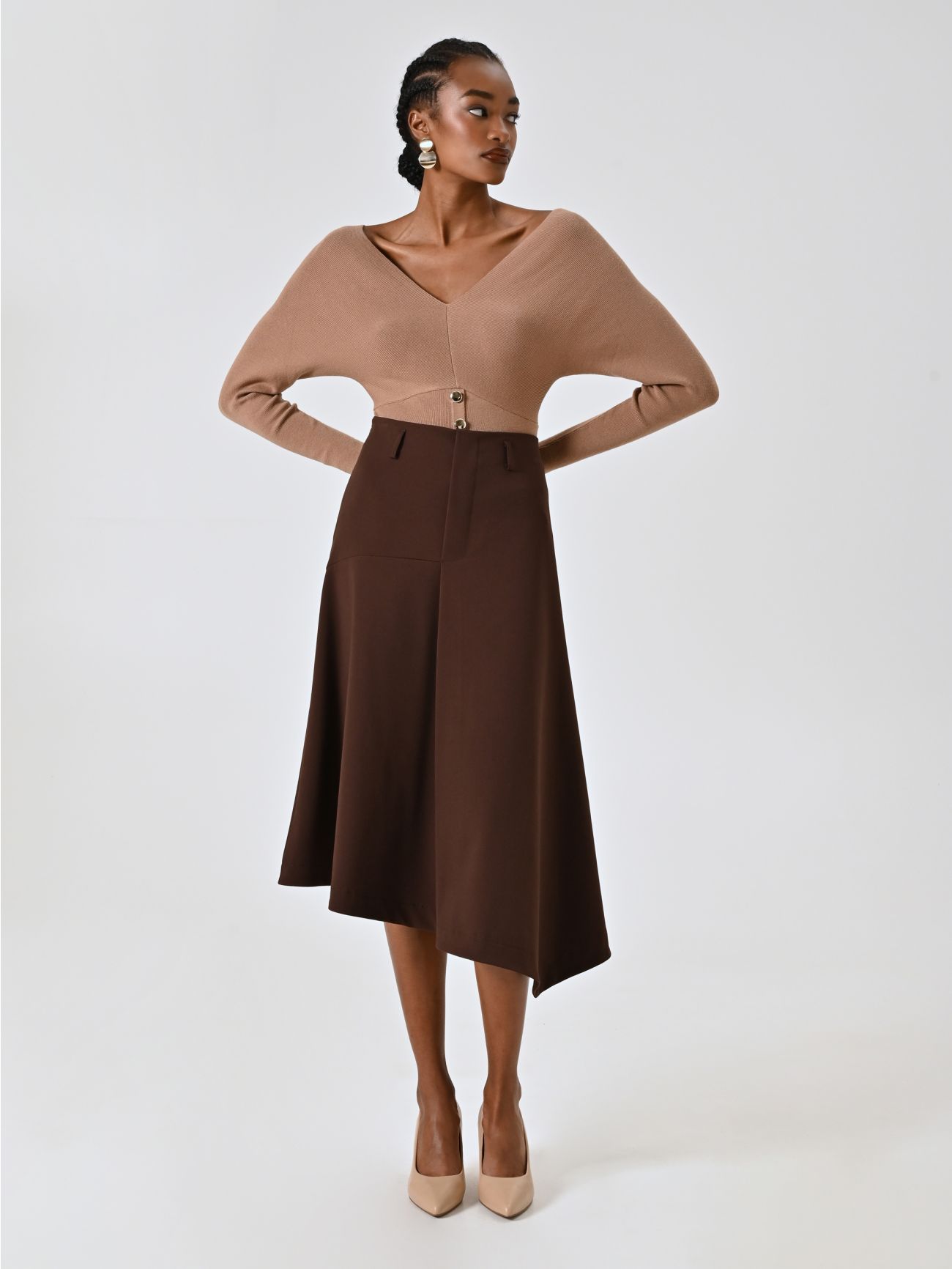 Chocolate Midi Skirt in Viscose Blend in_i7