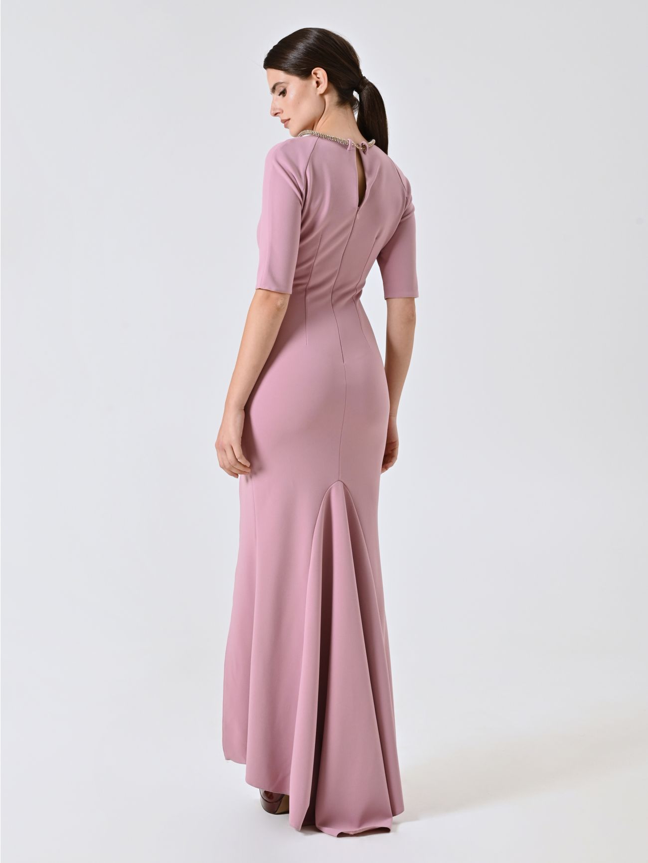 Long Mauve Pink Dress with Rhinestone Piping det_3