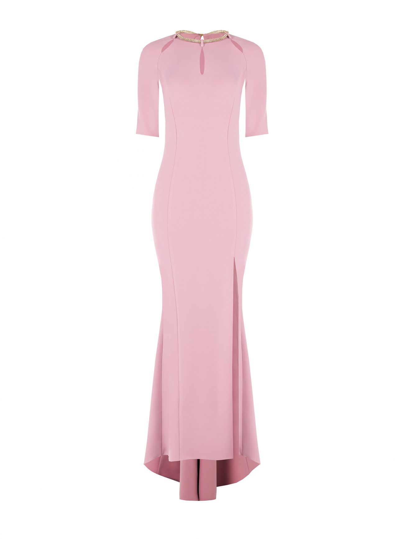 Long Mauve Pink Dress with Rhinestone Piping det_4