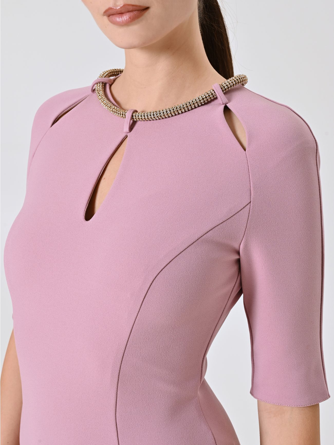Long Mauve Pink Dress with Rhinestone Piping in_i5