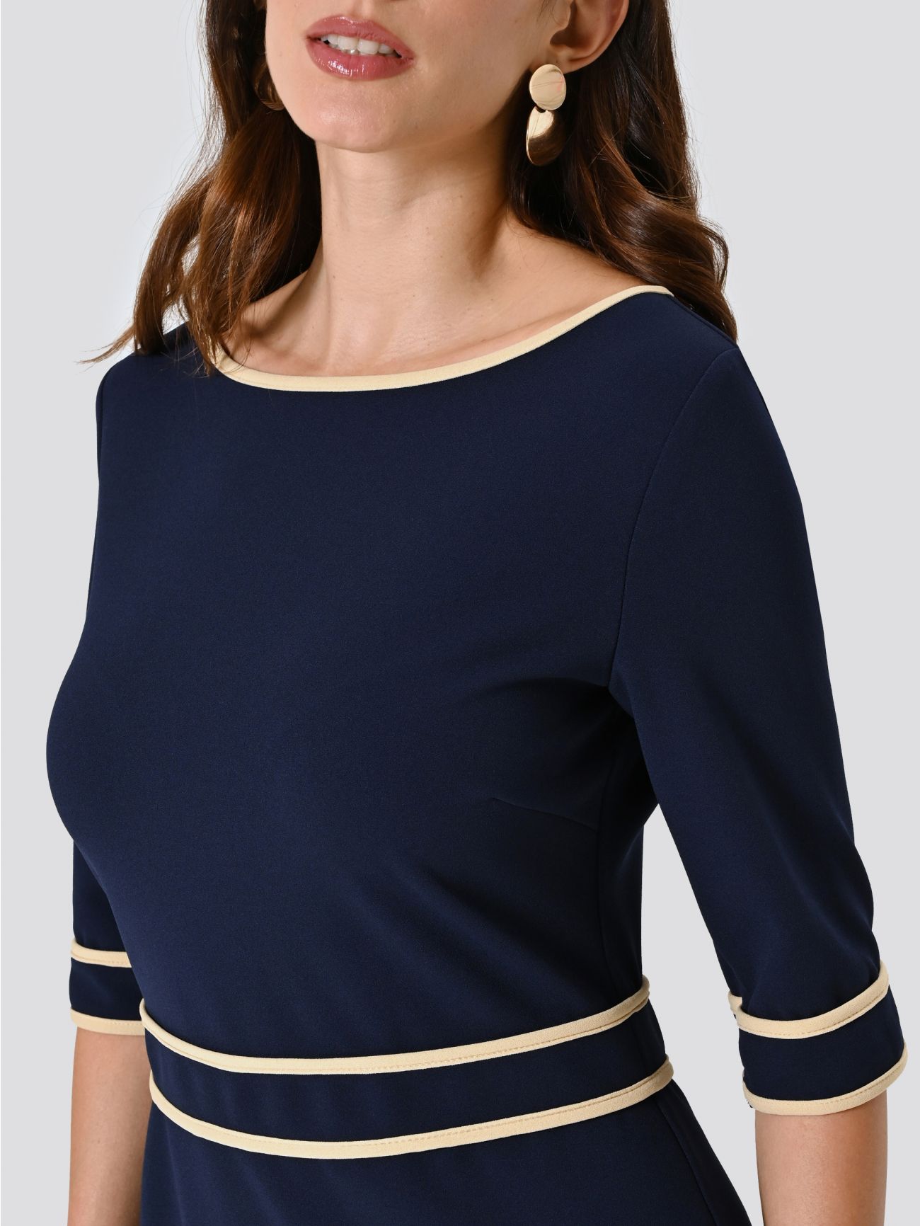 Blue Dress in Scuba Crepe with Piping in_i5