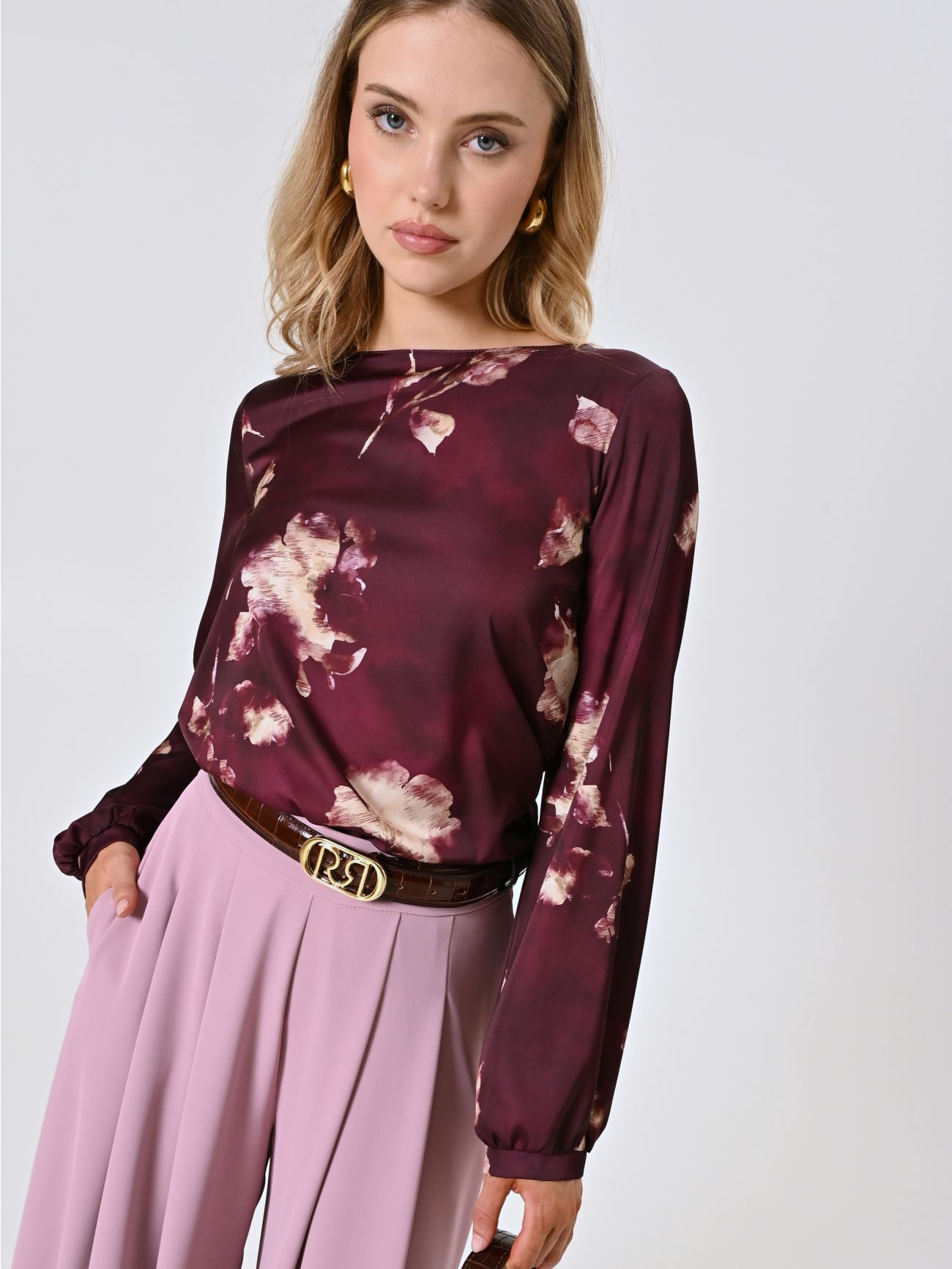 Burgundy Floral Blouse  Rinascimento