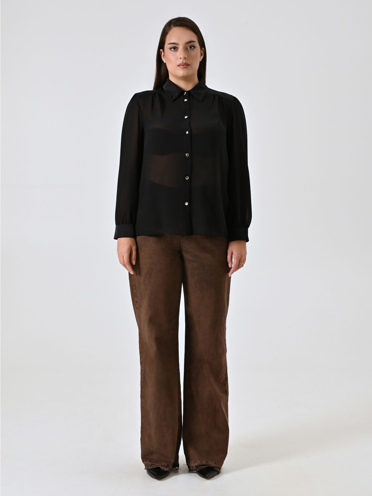 Curvy Black Satin Shirt det_1