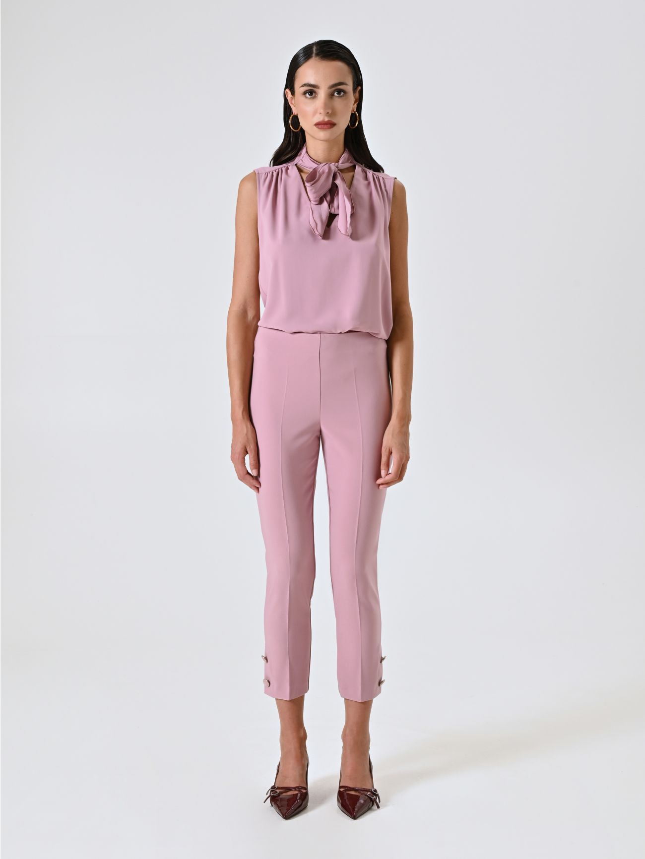 Straight Trousers in Mauve Pink Technical Fabric det_1