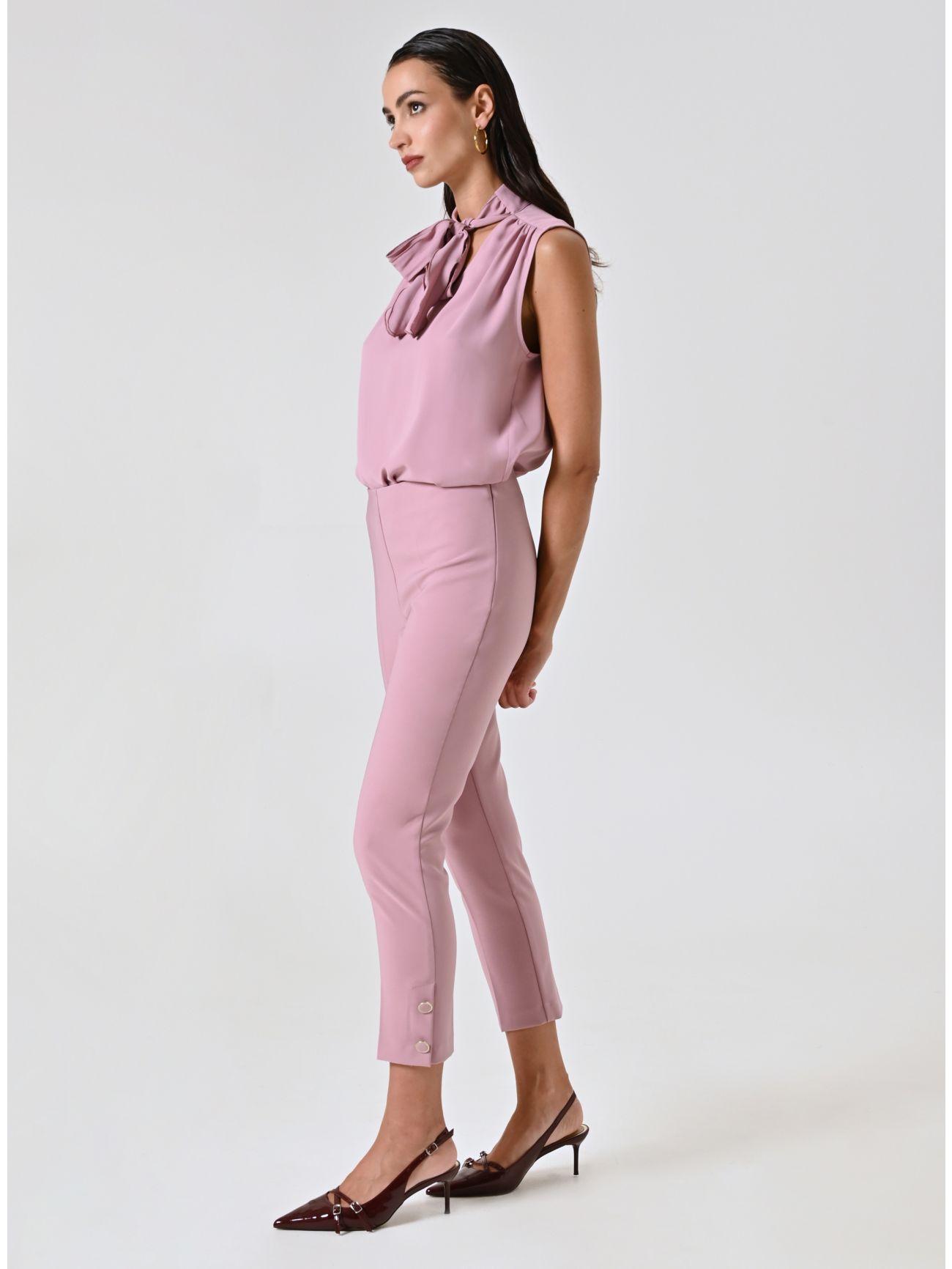 Straight Trousers in Mauve Pink Technical Fabric in_i7