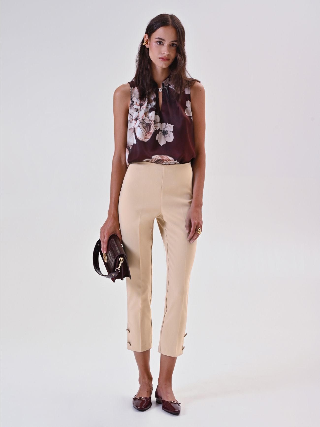 Pantaloni Straight in Tessuto Tecnico Beige Scuro sp_e1