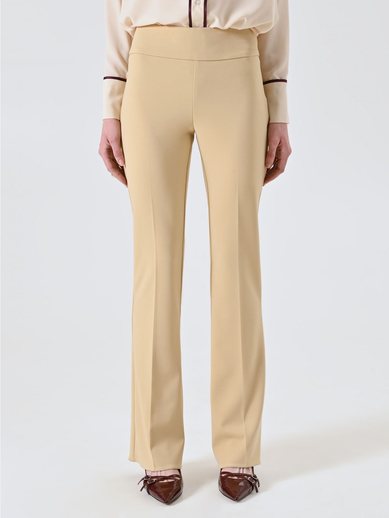 Flared Trousers in Dark Beige Scuba Crepe det_2