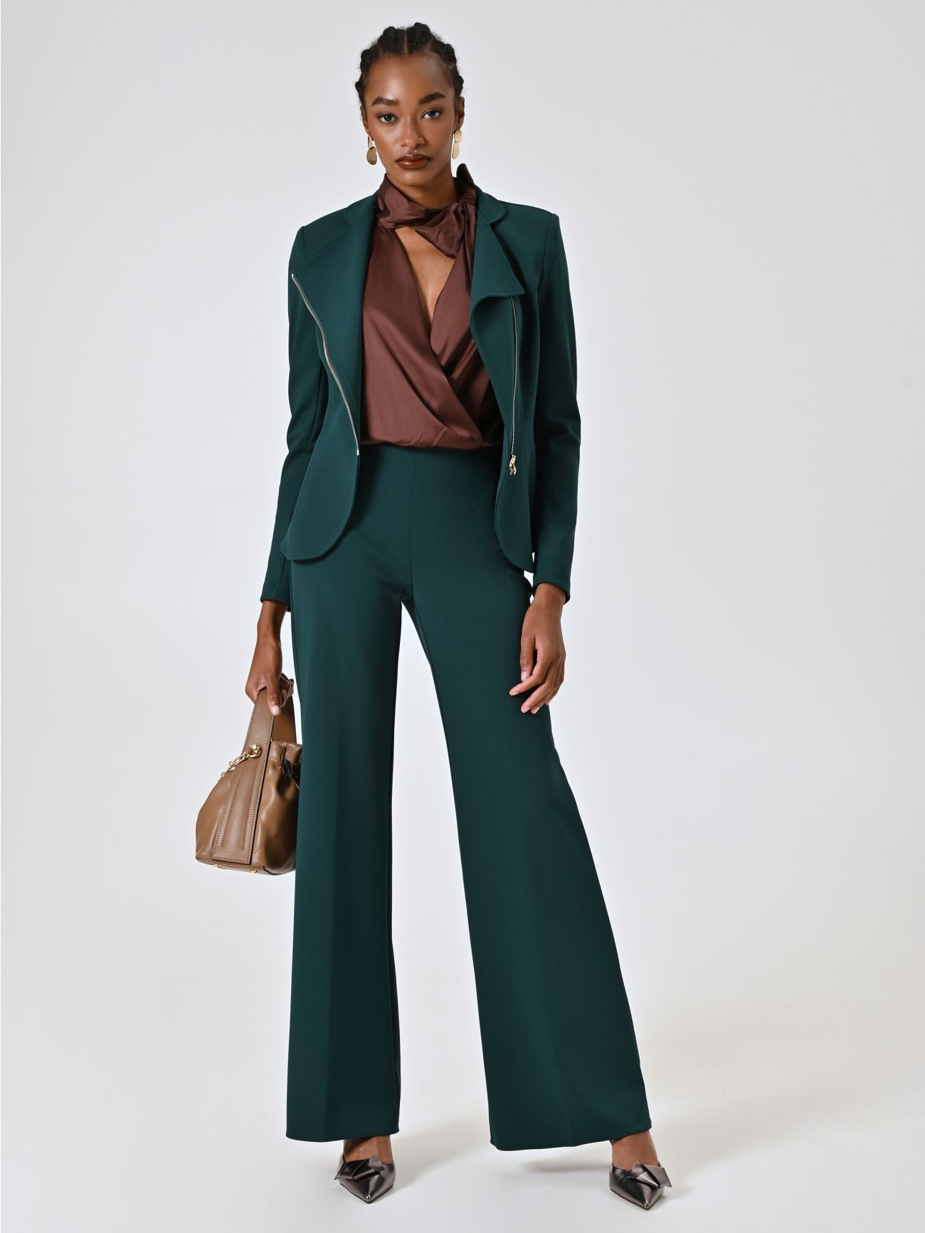 Green Palazzo Trousers in Scuba Crepe Fabric  Rinascimento