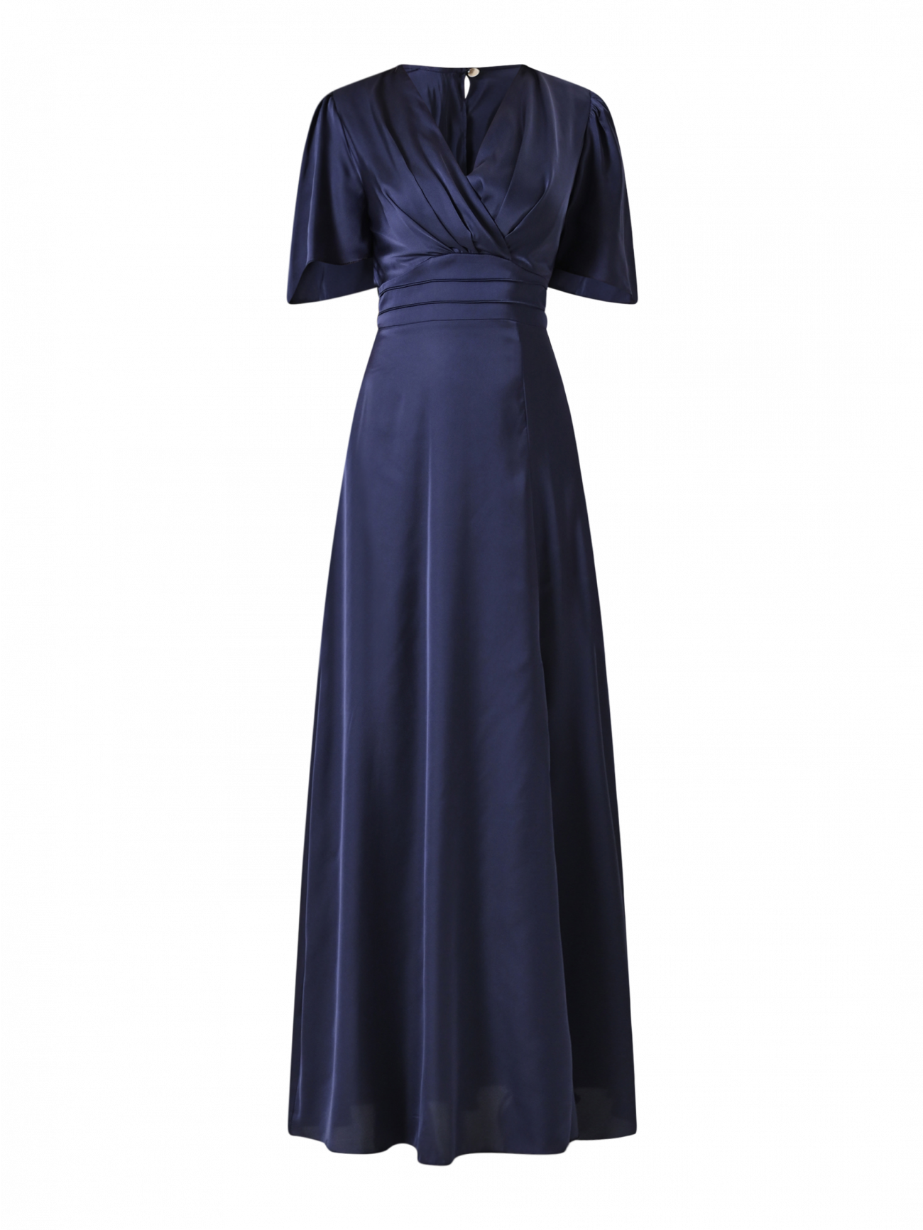 Abito Lungo in Raso Blu con Maniche Ampie det_4
