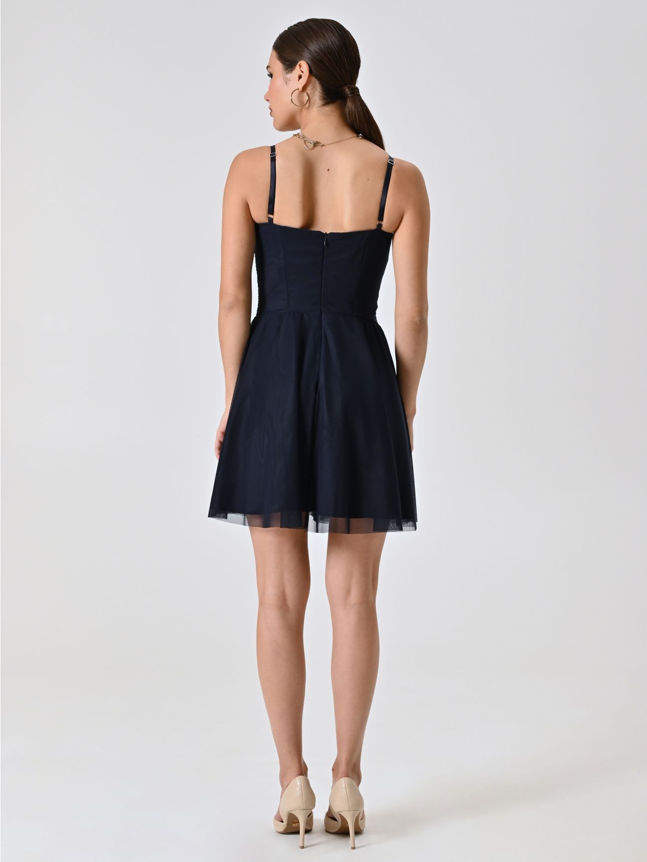 Kurzes Kleid mit Tellerrock in Marineblau det_3