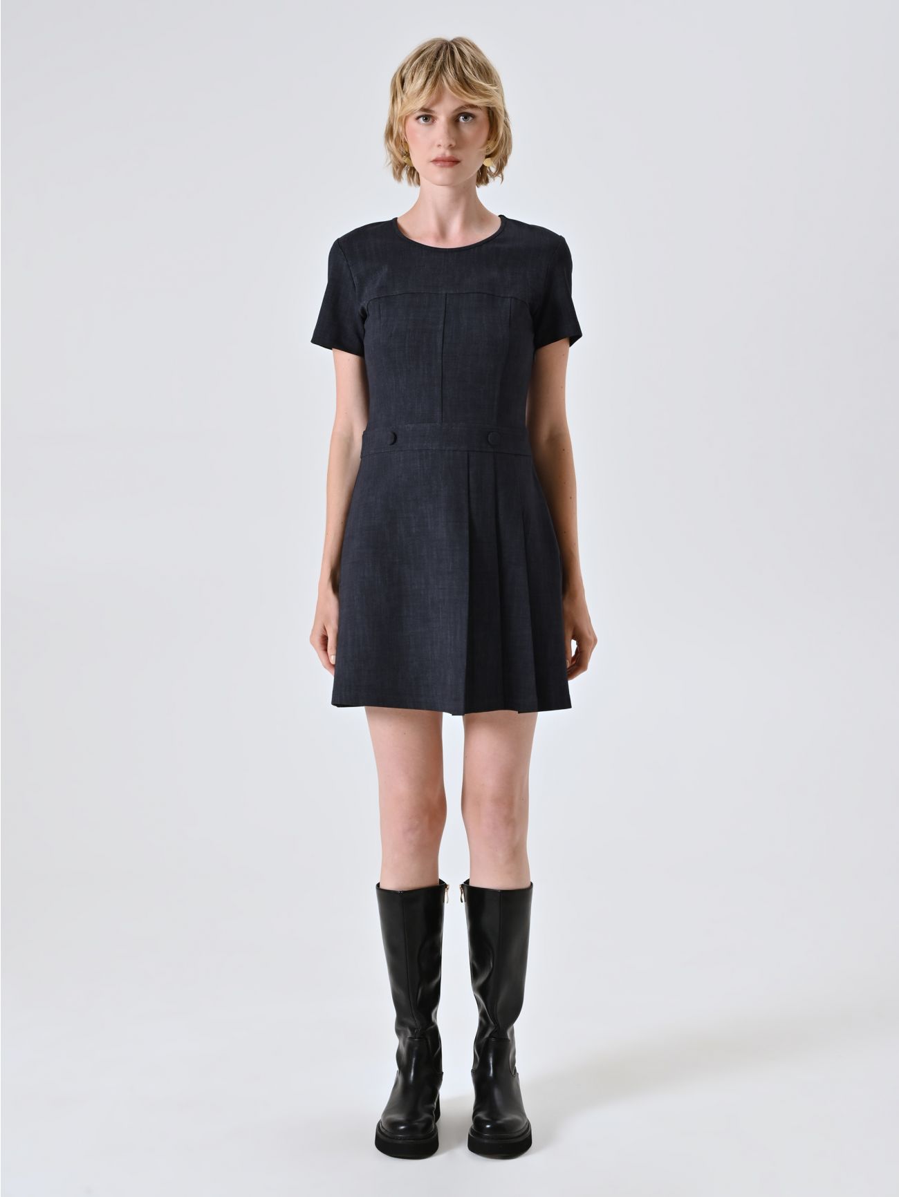 Sukienka z tkaniny slub punto Milano z efektem denimu det_1