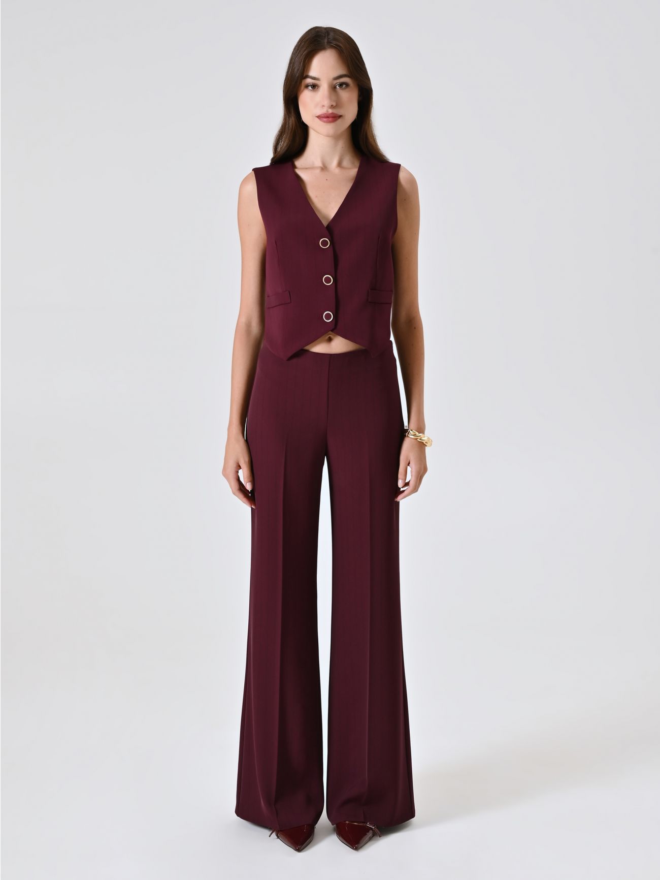 Burgundy Waistcoat with Black Stripe det_1