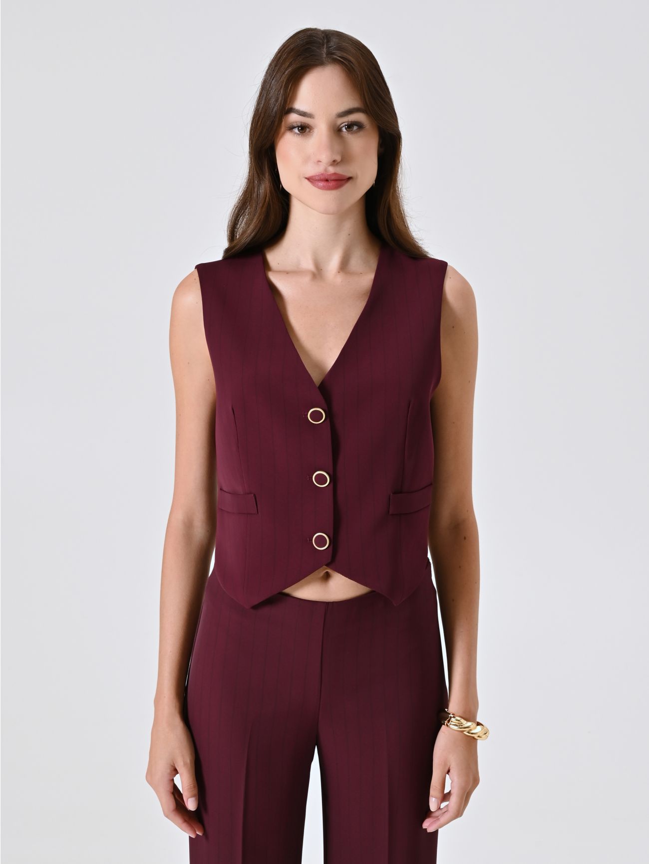 Burgundy Waistcoat with Black Stripe det_2