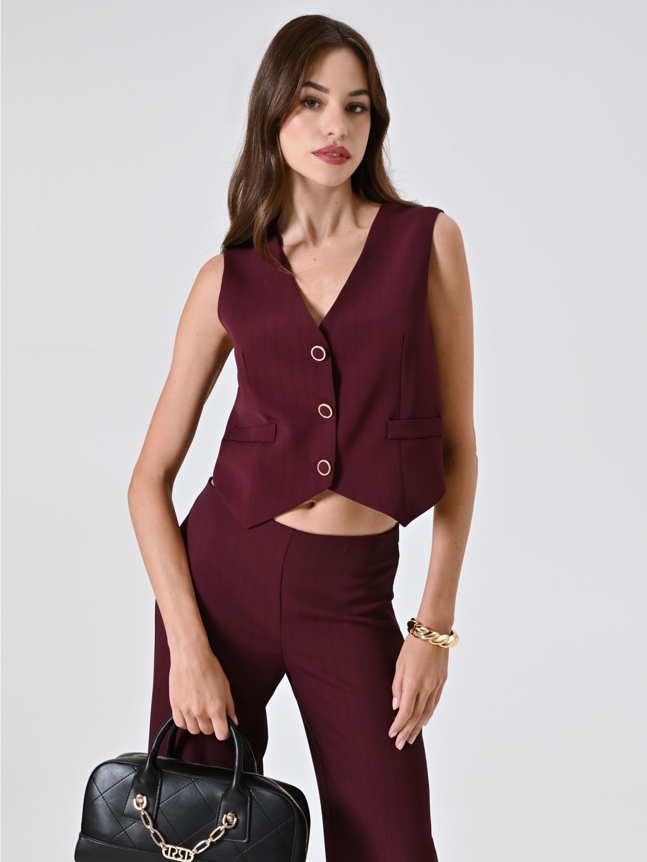 Burgundy Waistcoat with Black Stripe  Rinascimento