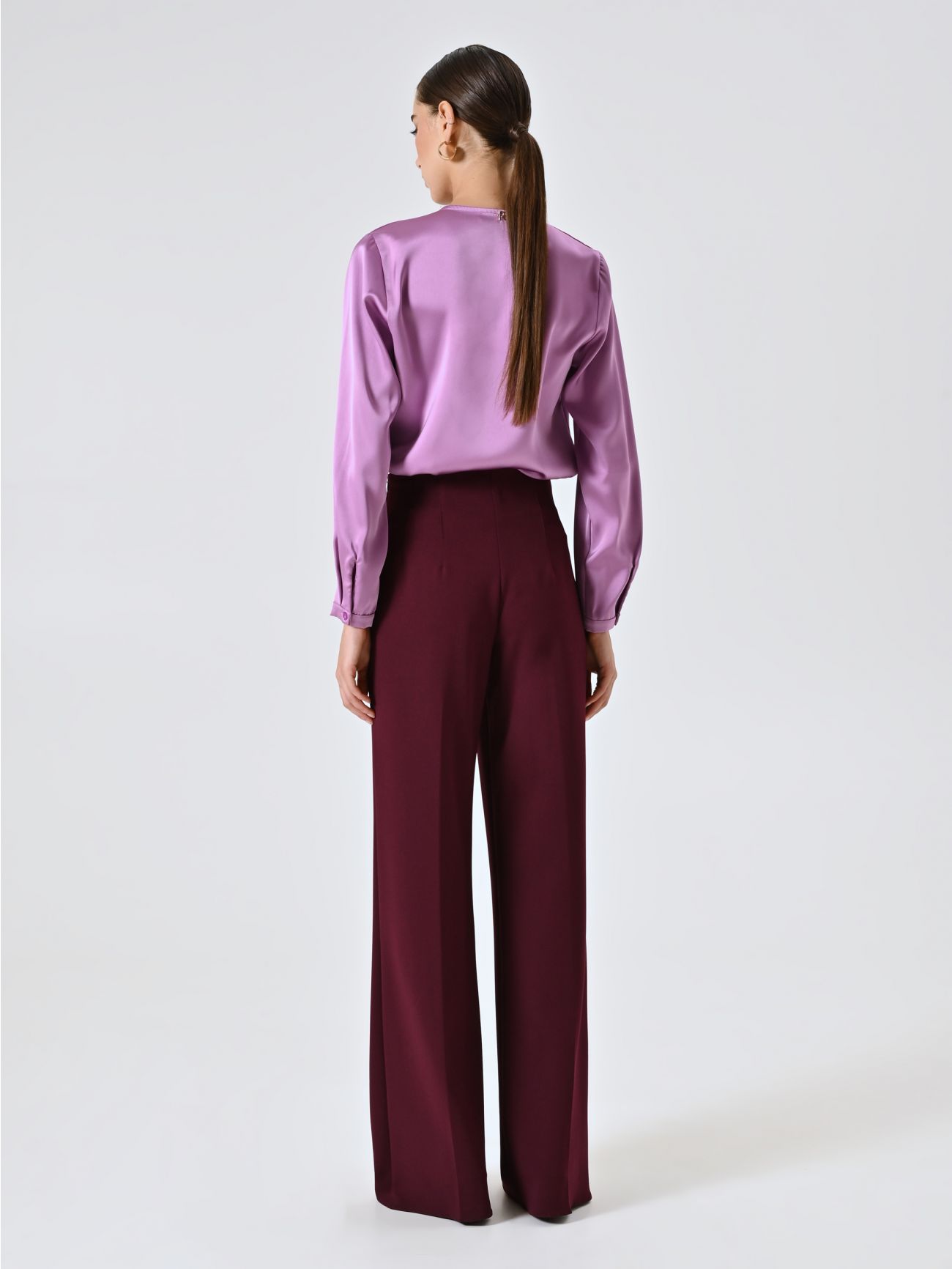 Pantalone Palazzo in Scuba mano Crepe Bordeaux det_3