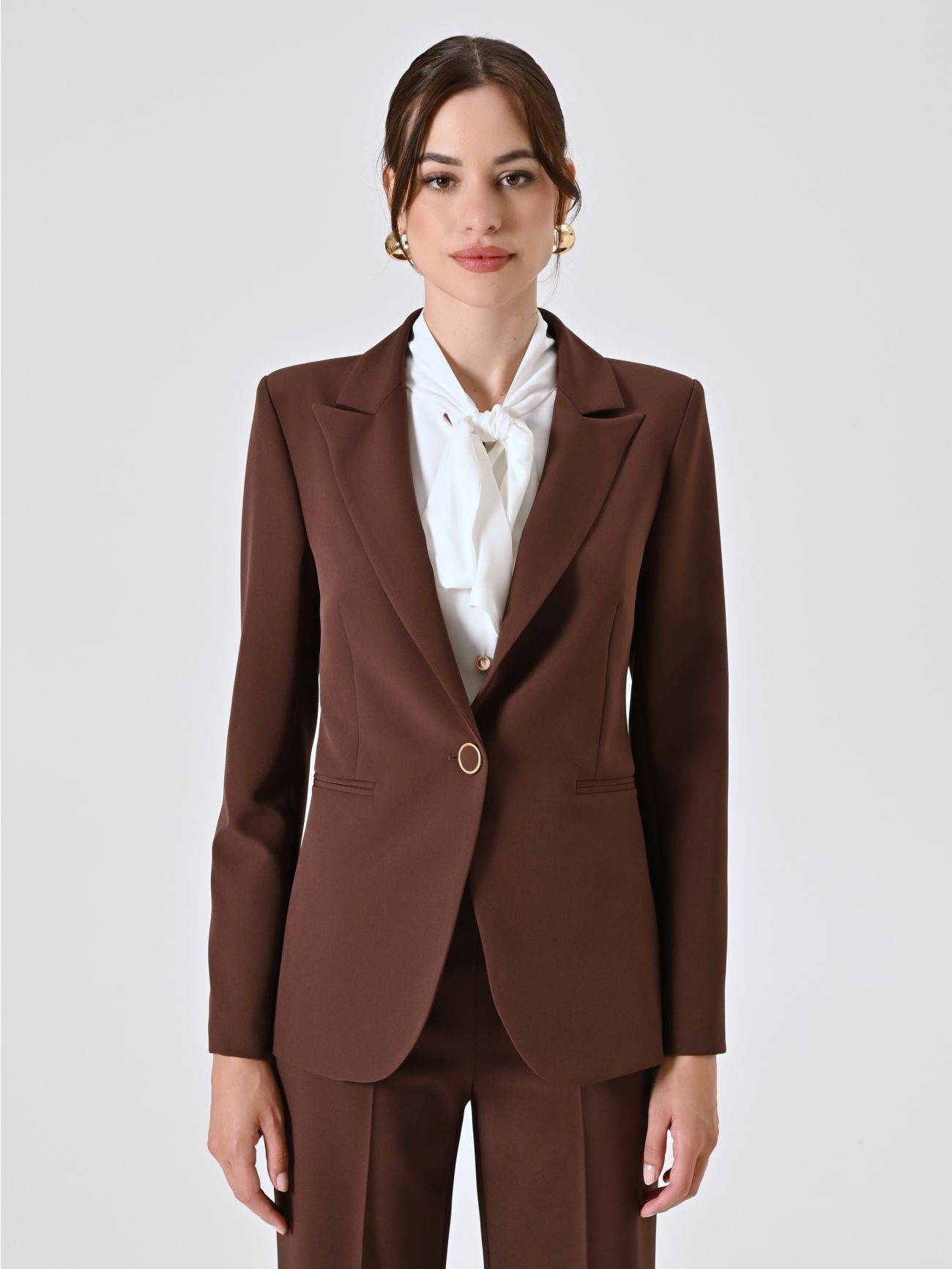 Single-breasted Jacket in Brown Technical Fabric det_2