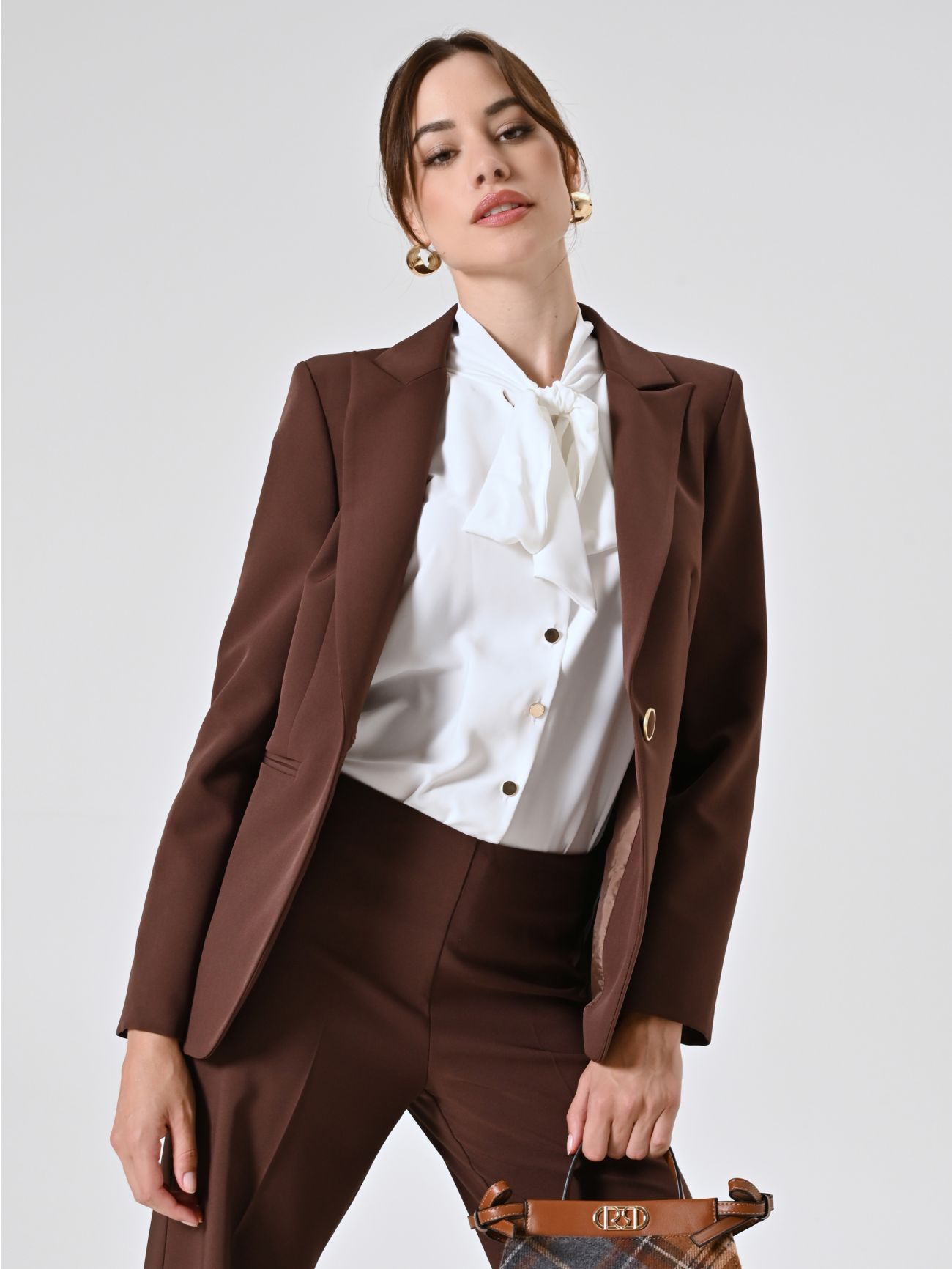 Single-breasted Jacket in Brown Technical Fabric in_i4
