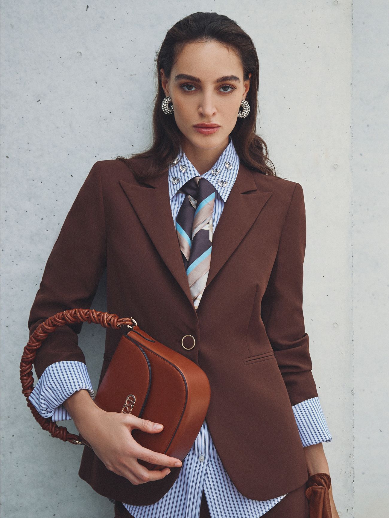 Single-breasted Jacket in Brown Technical Fabric sp_e1