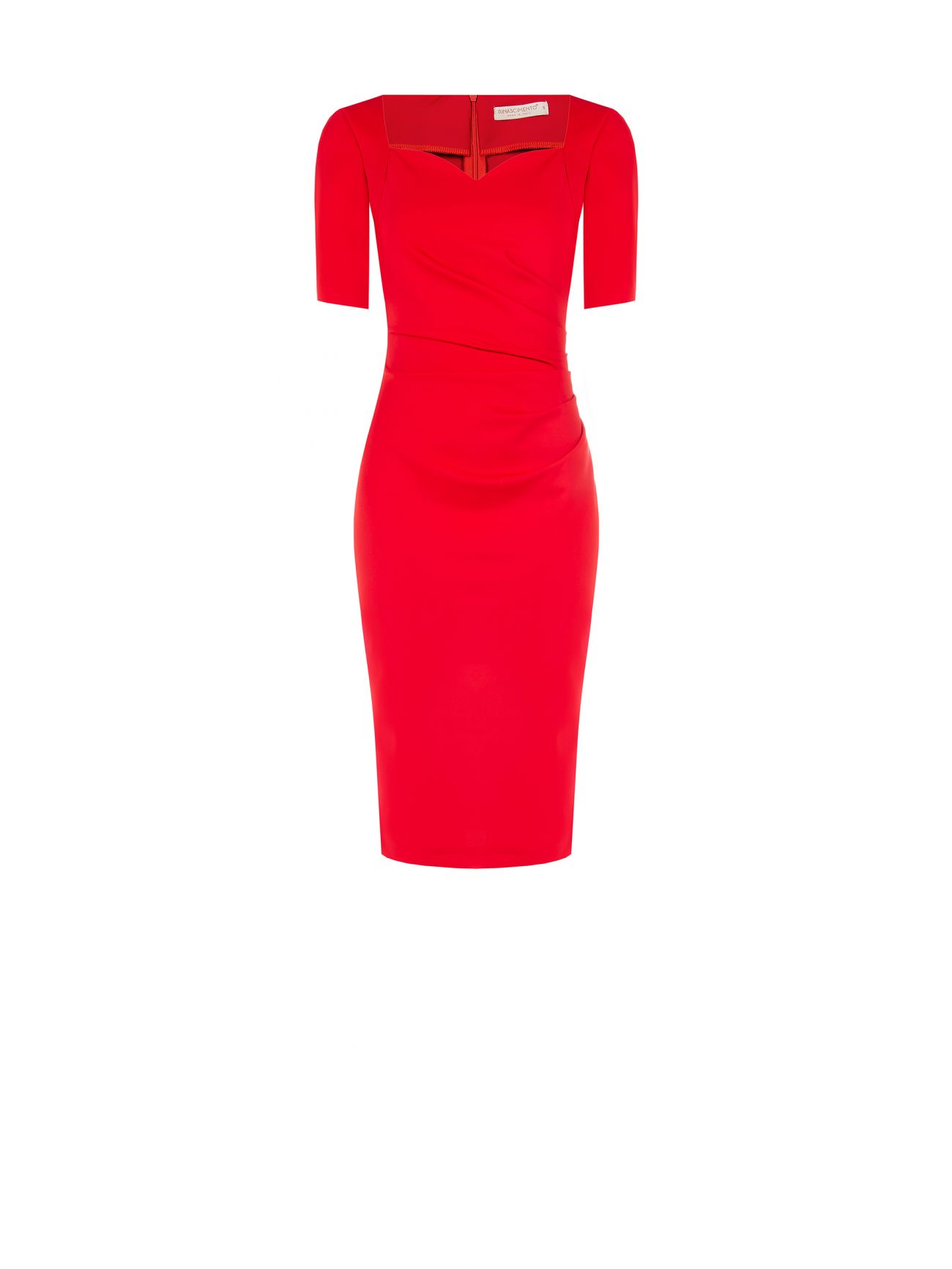 Red Sheath Dress in Milano Stitch with Sweetheart Neckline det_4