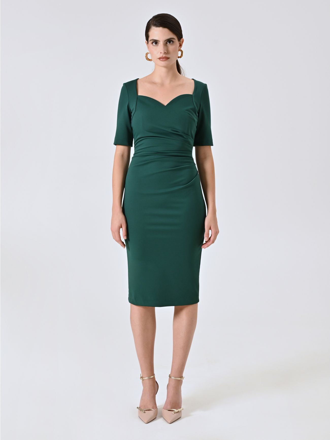 Orchid Pink Sheath Dress in Milano Stitch with Sweetheart Neckline det_1
