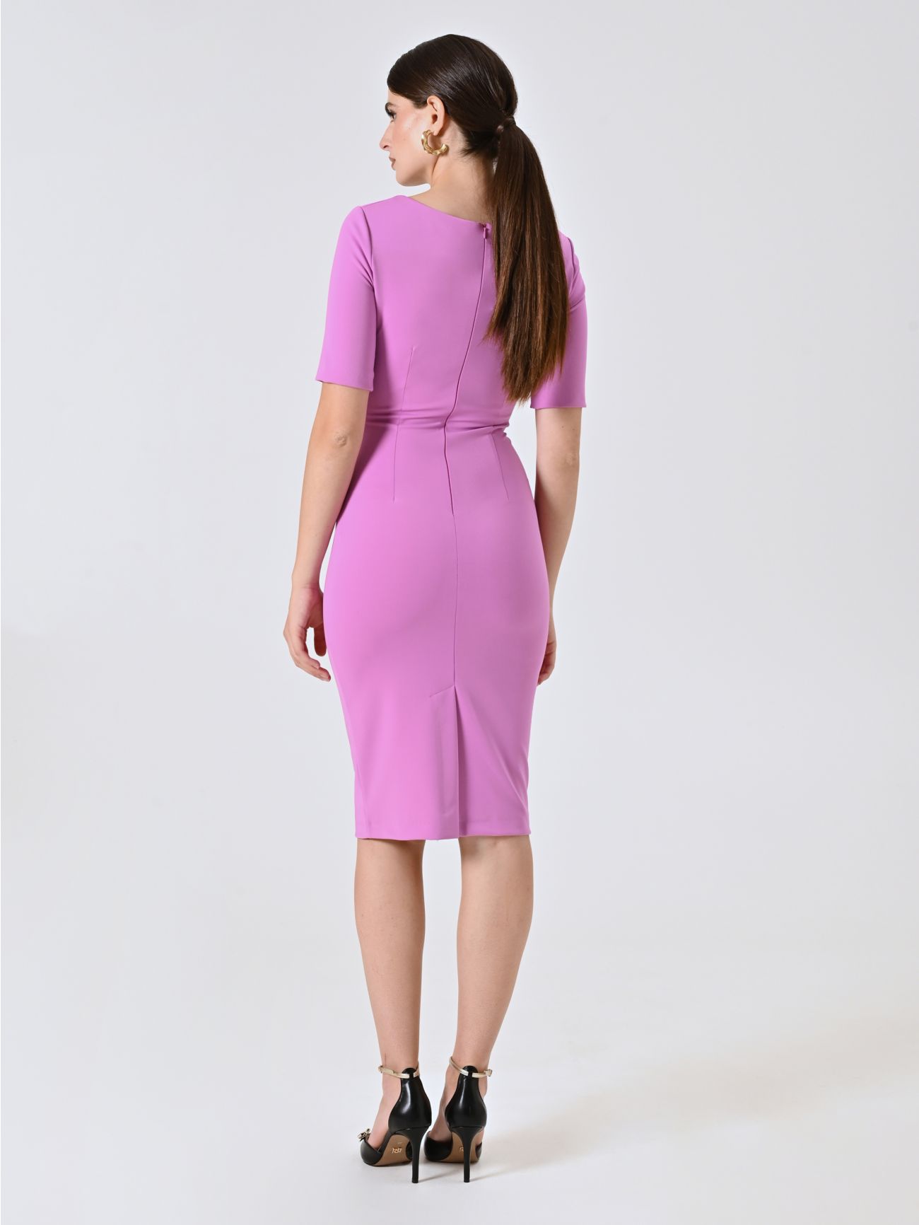 Vestido de tubo en punto milano rosa orquídea con escote corazón det_3